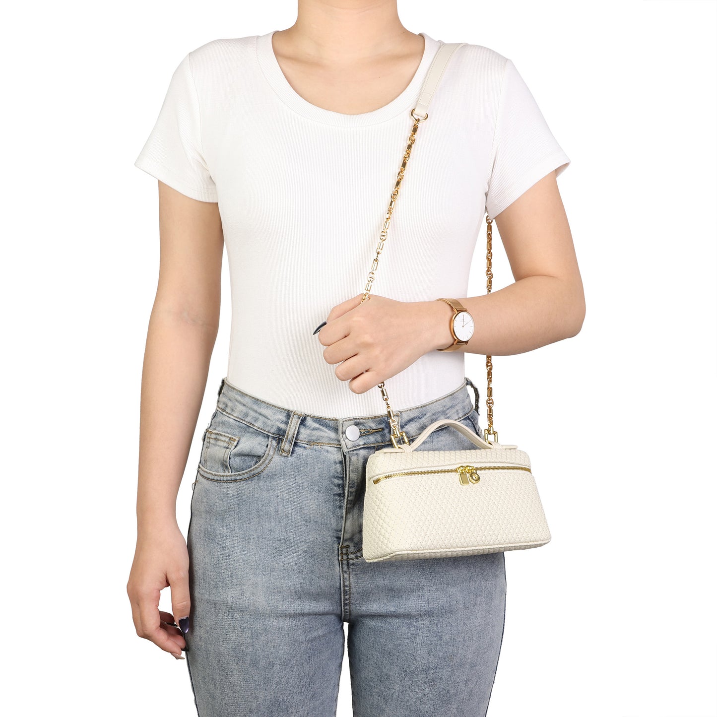 Woven Leather Vanity Top Handle Crossbody