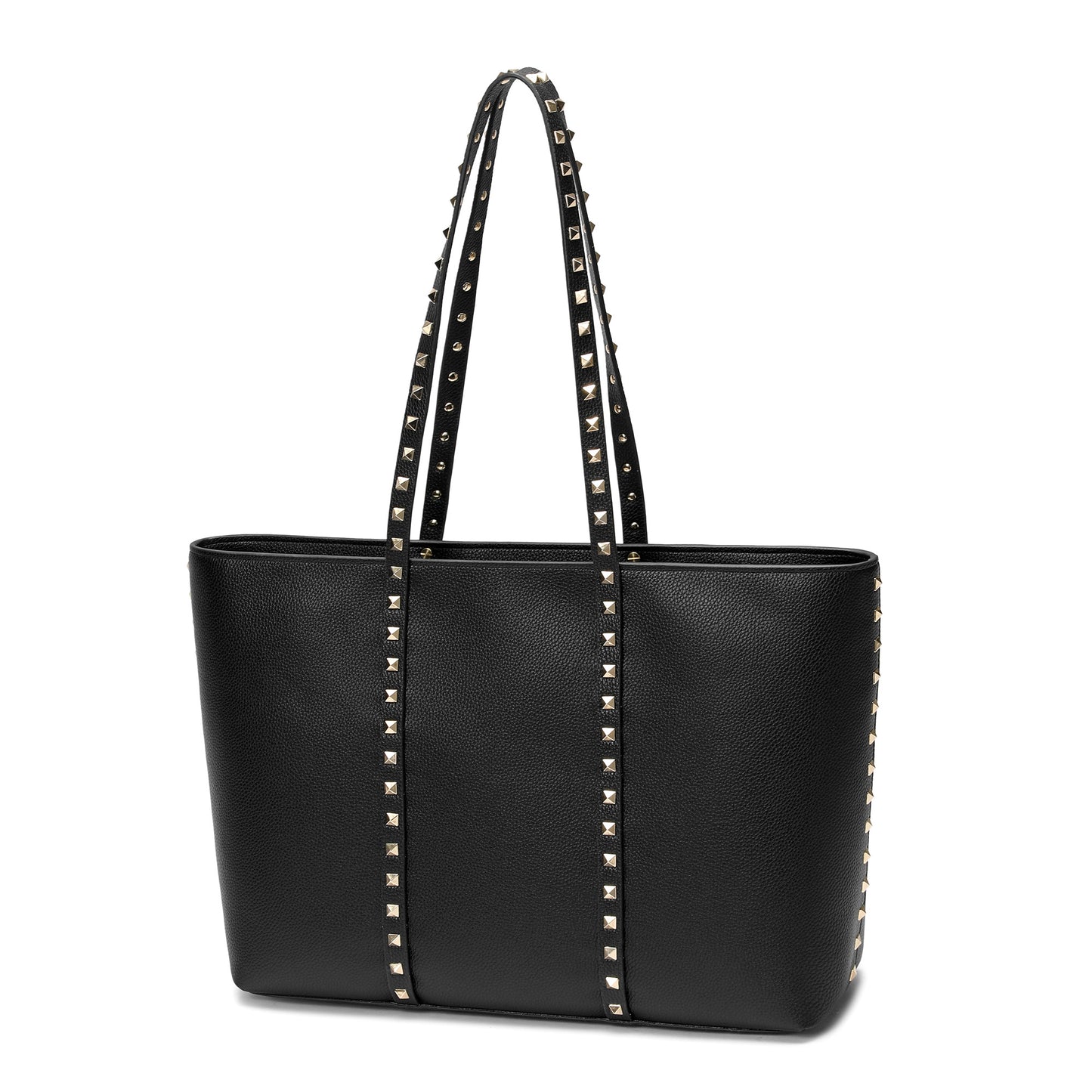 Studded Leather Tote with Long Shoulder Straps