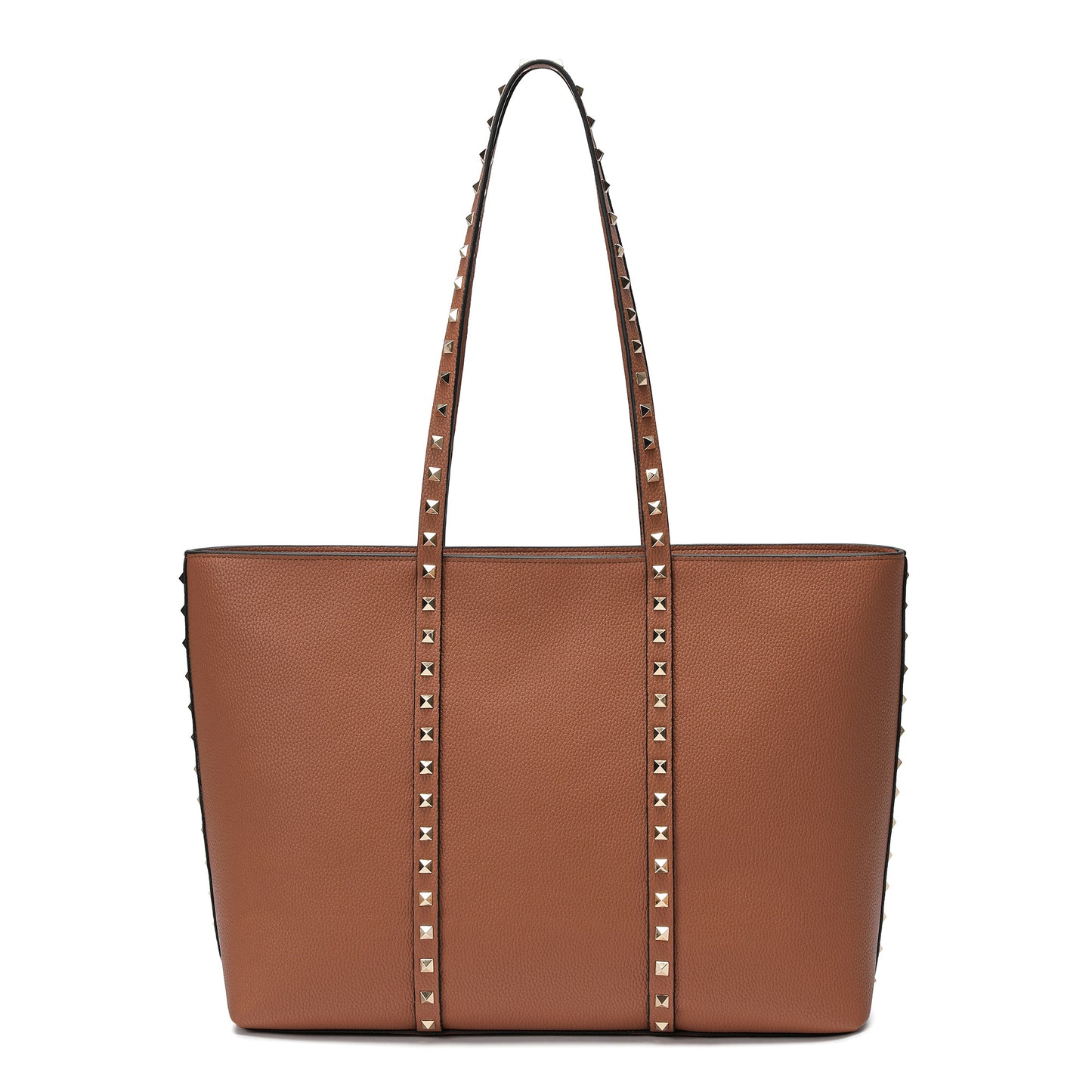 Studded Leather Tote with Long Shoulder Straps