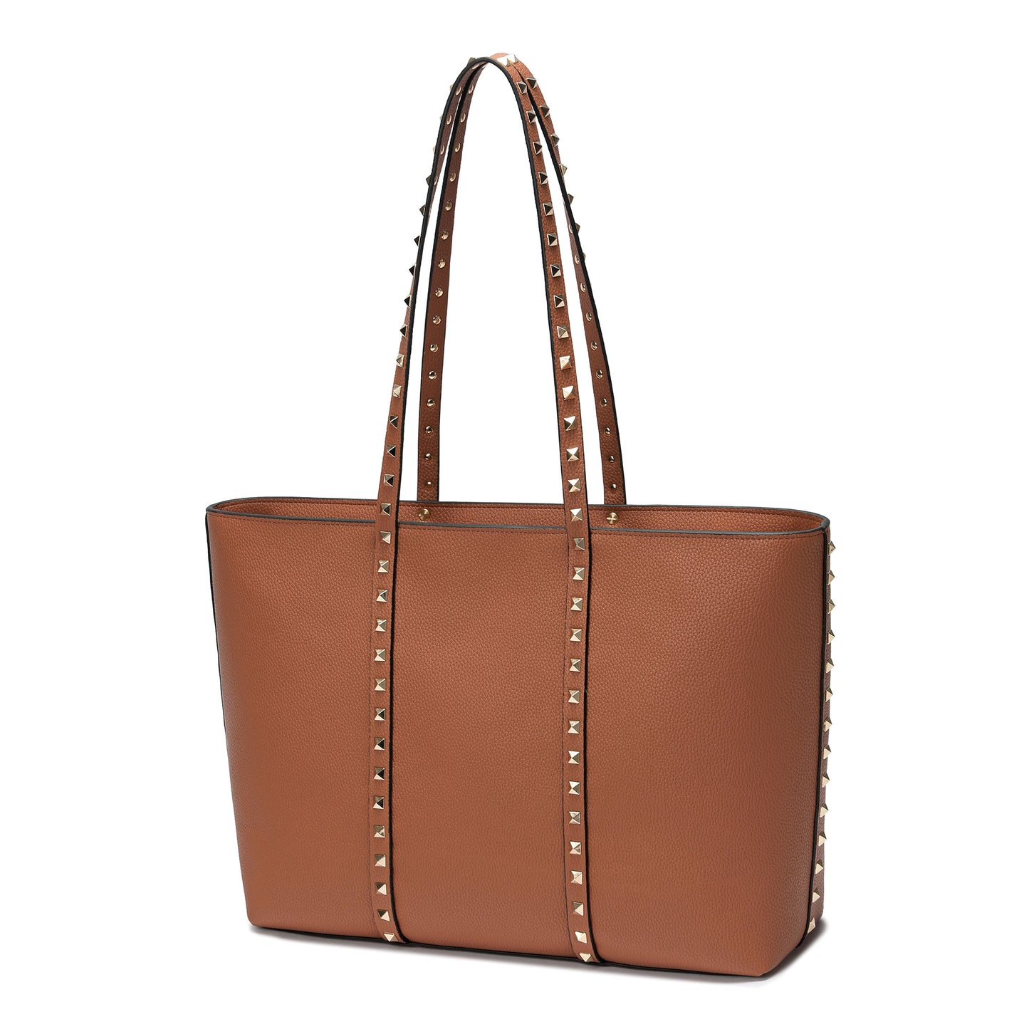 Studded Leather Tote with Long Shoulder Straps