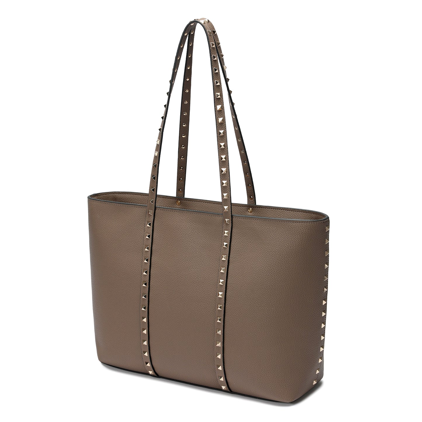 Studded Leather Tote with Long Shoulder Straps