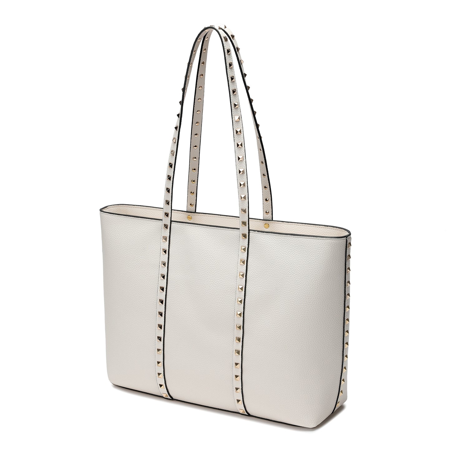 Studded Leather Tote with Long Shoulder Straps