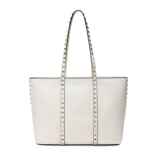 Studded Leather Tote with Long Shoulder Straps