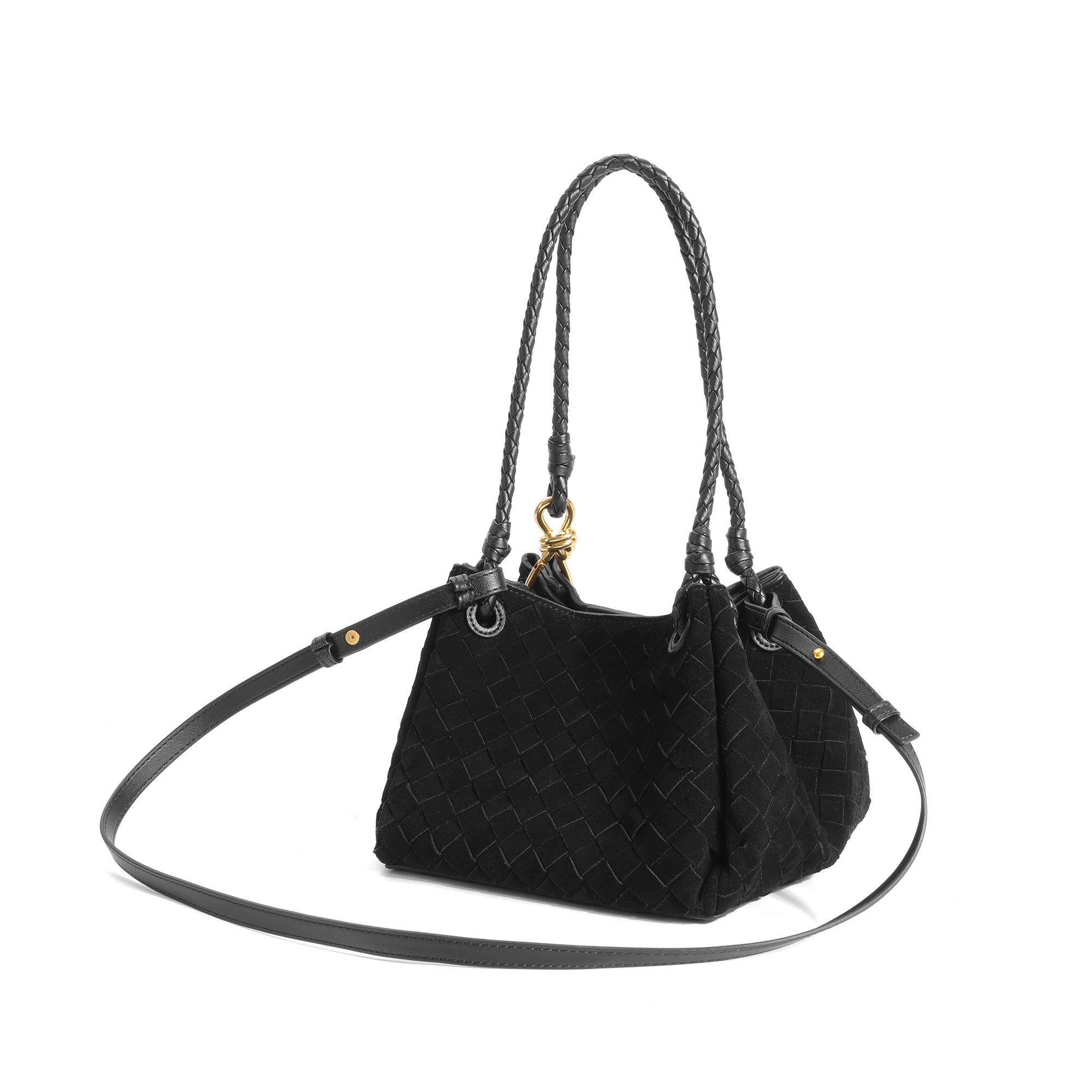 Suede Woven Leather Shoulder Bag with Braided Strap – Tiffany