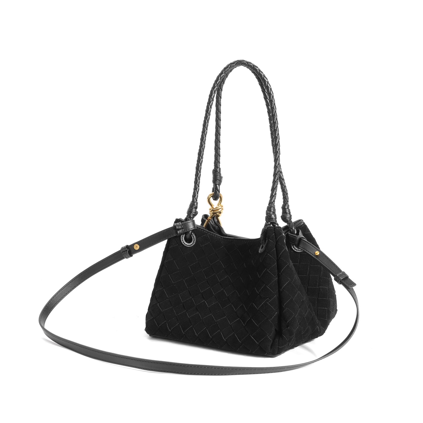 Suede Woven Leather Shoulder Bag with Braided Strap