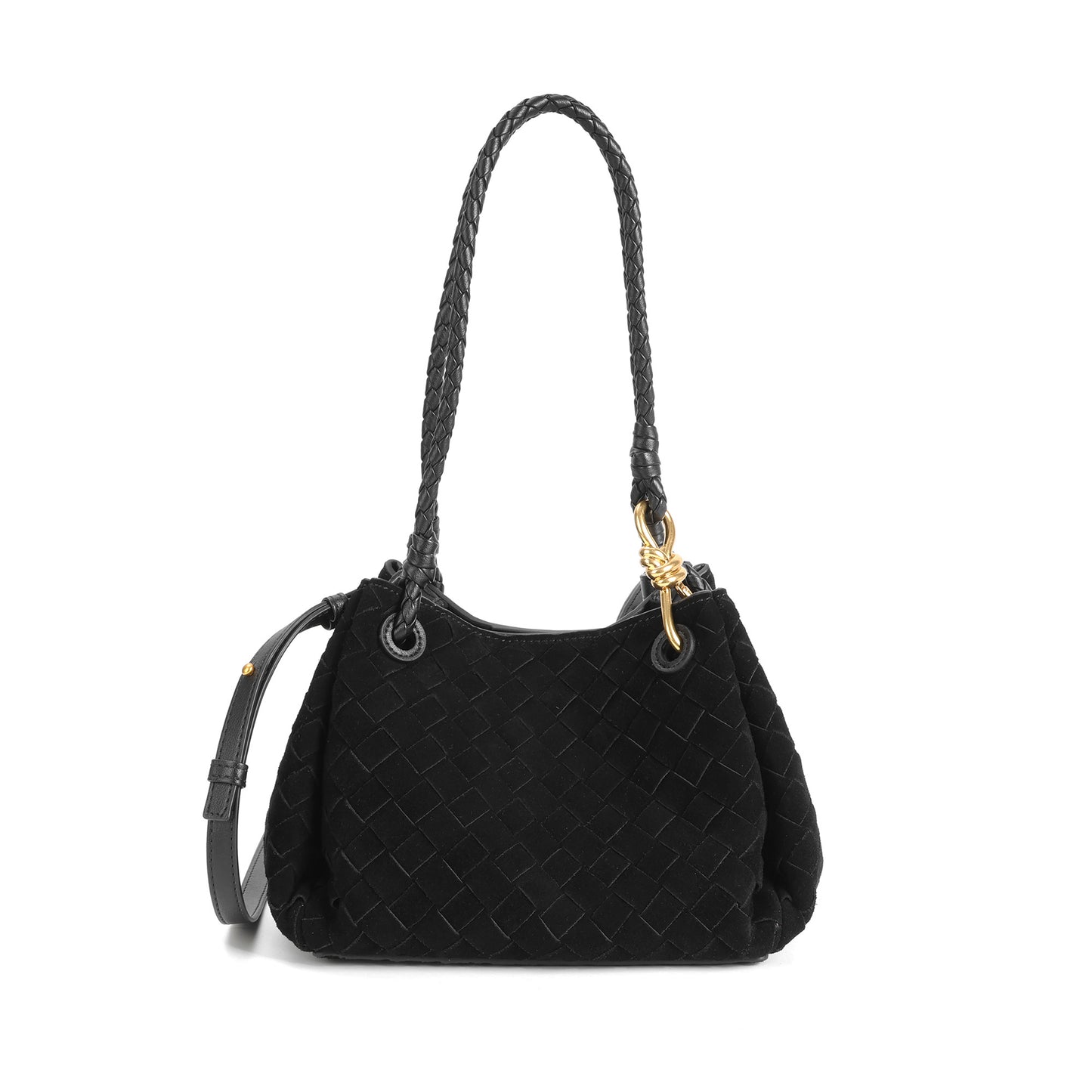 Suede Woven Leather Shoulder Bag with Braided Strap