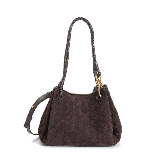 Suede Woven Leather Shoulder Bag with Braided Strap
