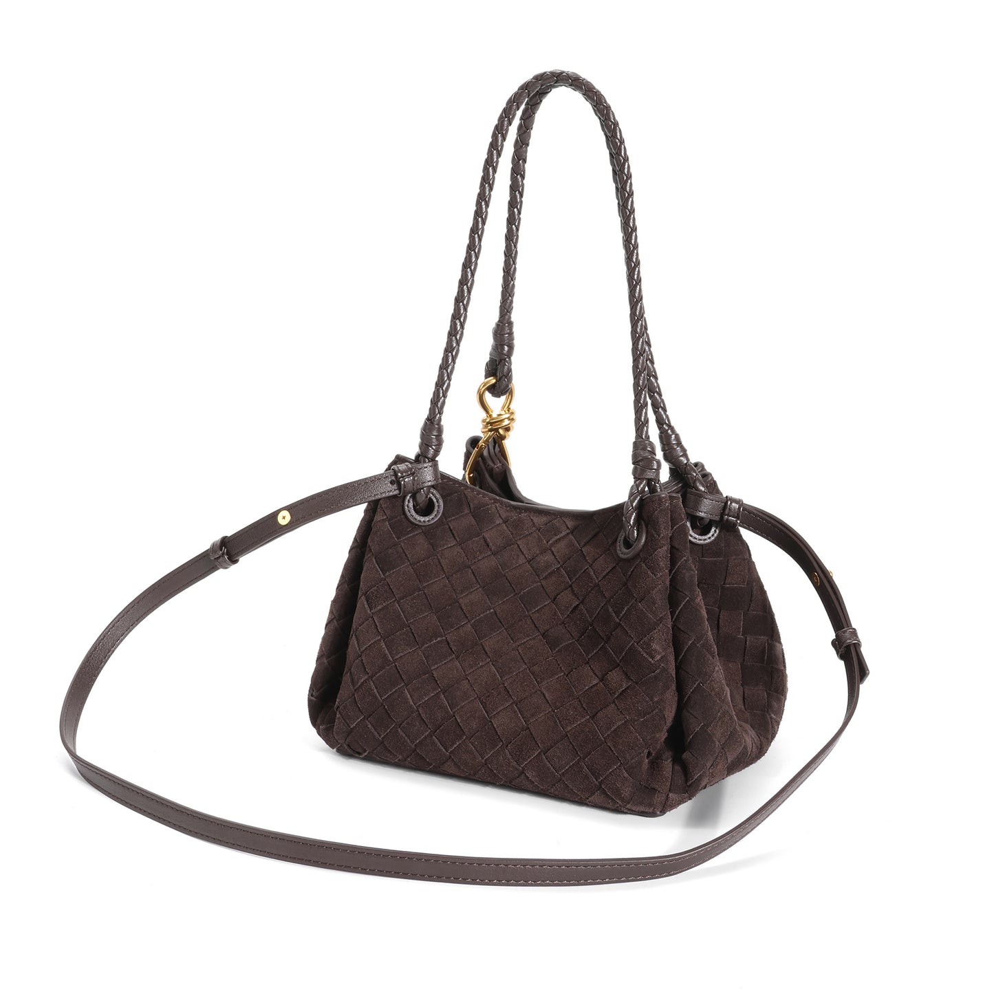 Suede Woven Leather Shoulder Bag with Braided Strap