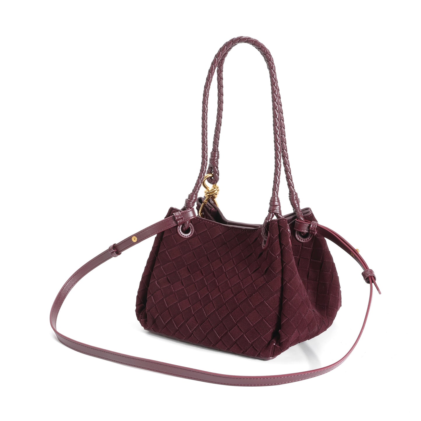 Suede Woven Leather Shoulder Bag with Braided Strap