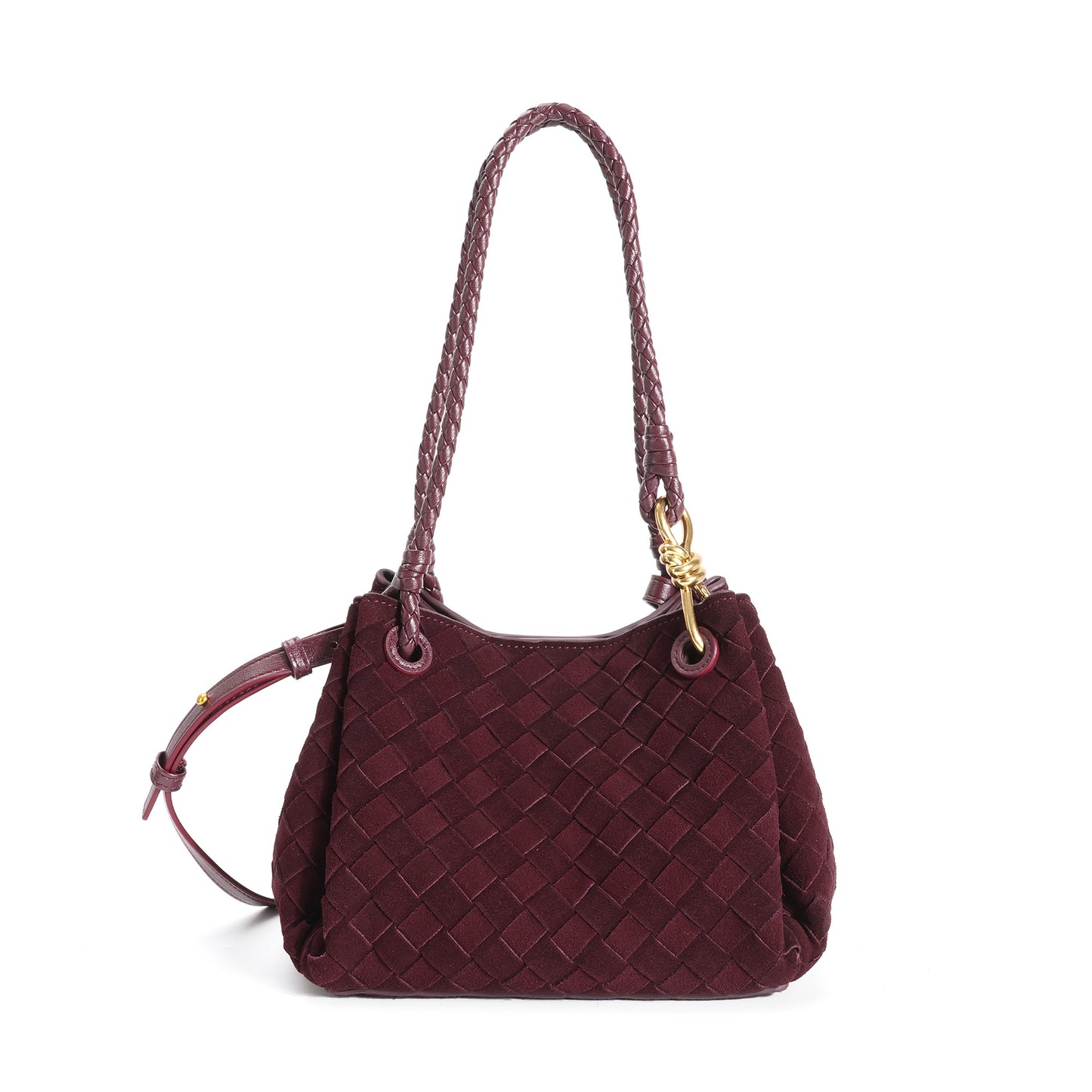 Suede Woven Leather Shoulder Bag with Braided Strap