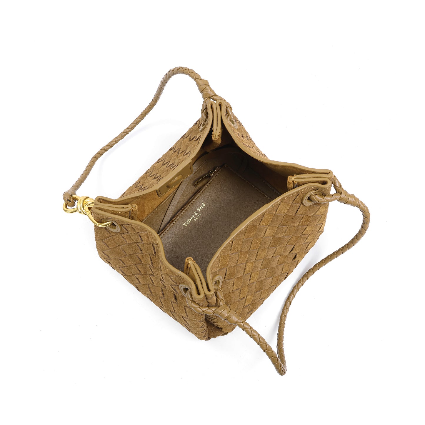 Suede Woven Leather Shoulder Bag with Braided Strap