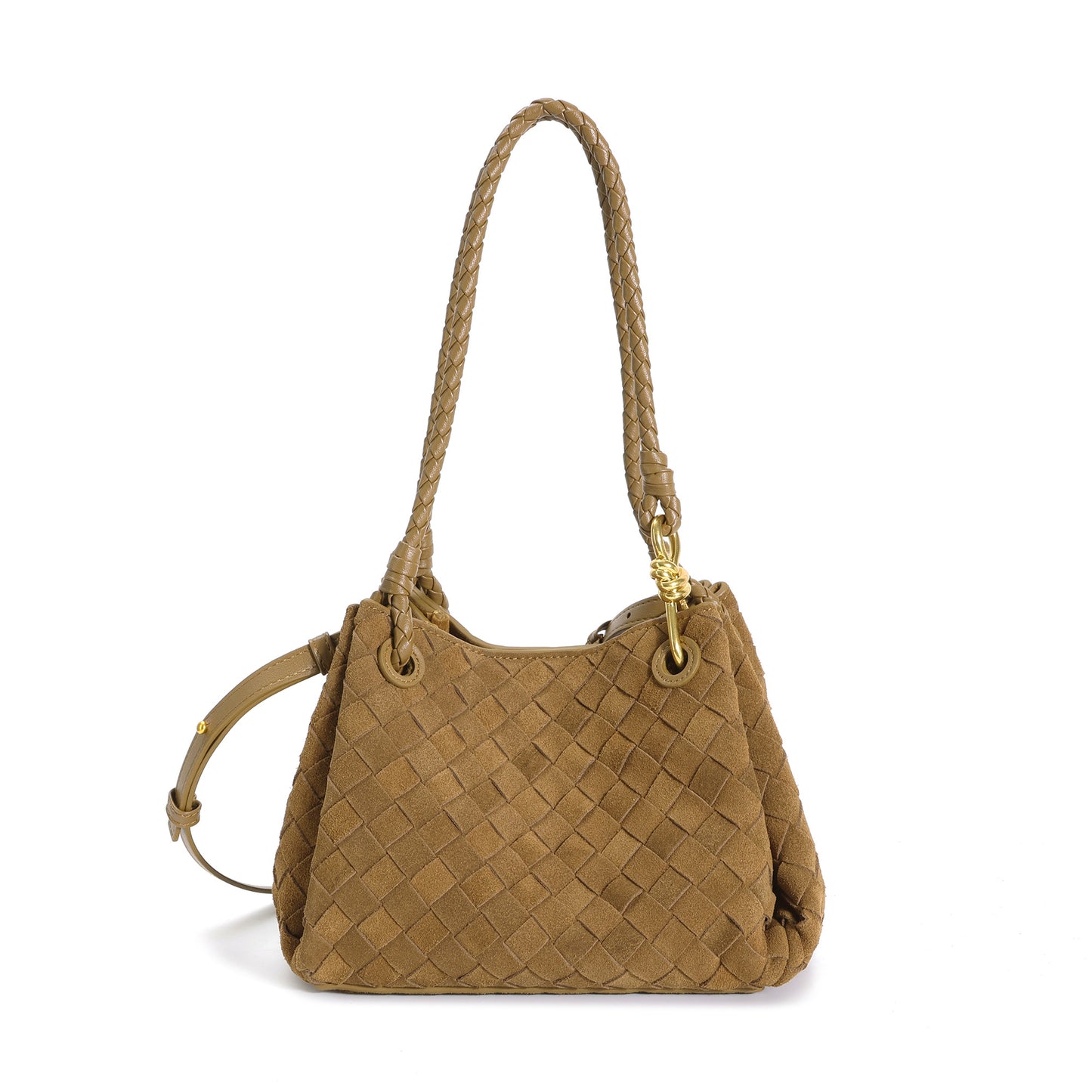 Suede Woven Leather Shoulder Bag with Braided Strap