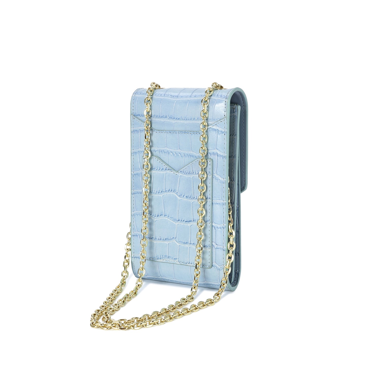 Compact Croc-Embossed Crossbody Bag with Chain Strap