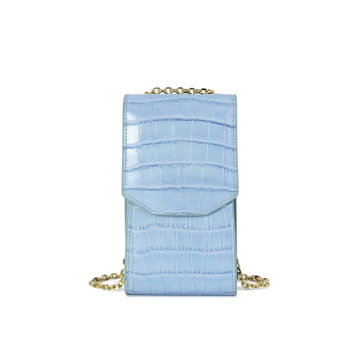 Compact Croc-Embossed Crossbody Bag with Chain Strap