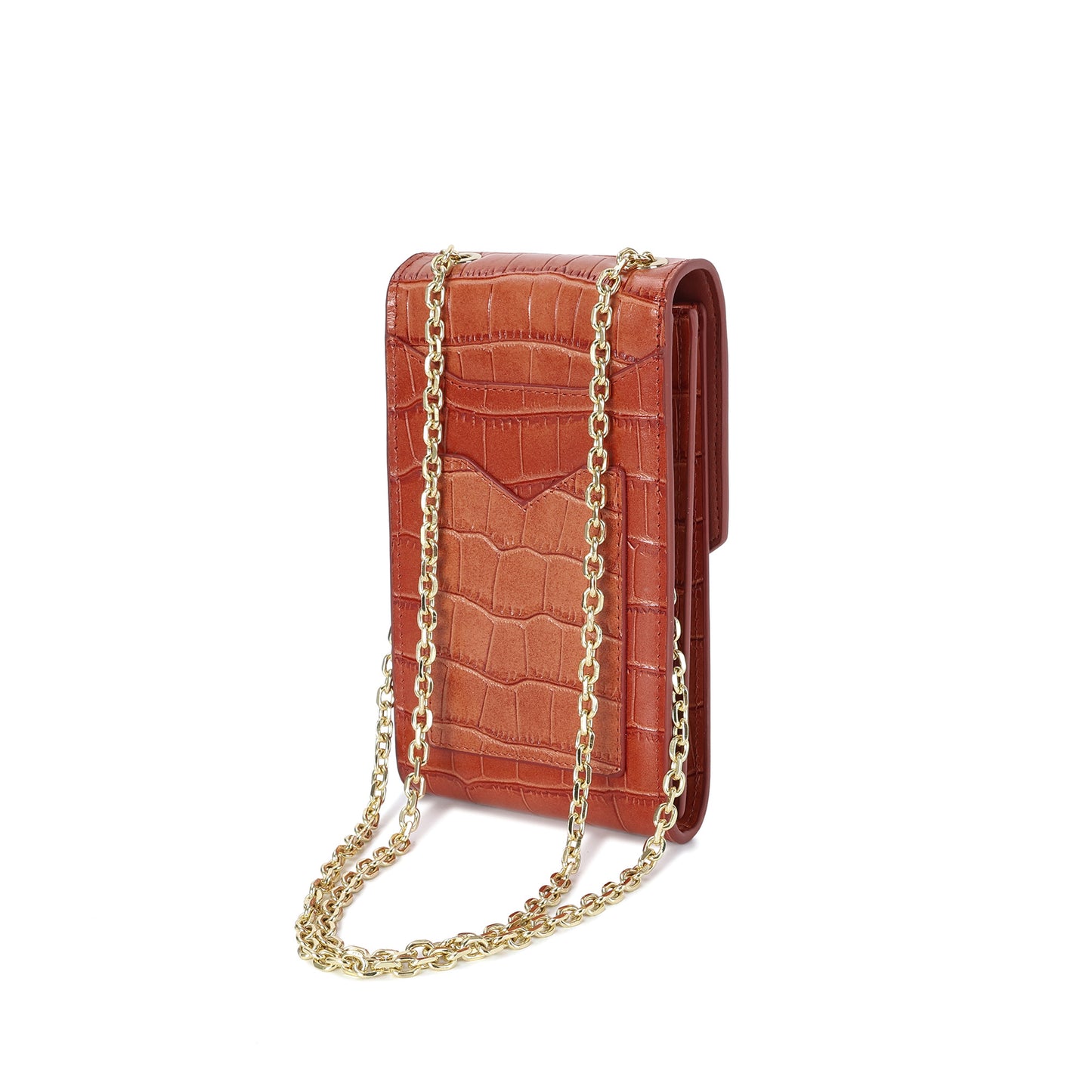 Compact Croc-Embossed Crossbody Bag with Chain Strap