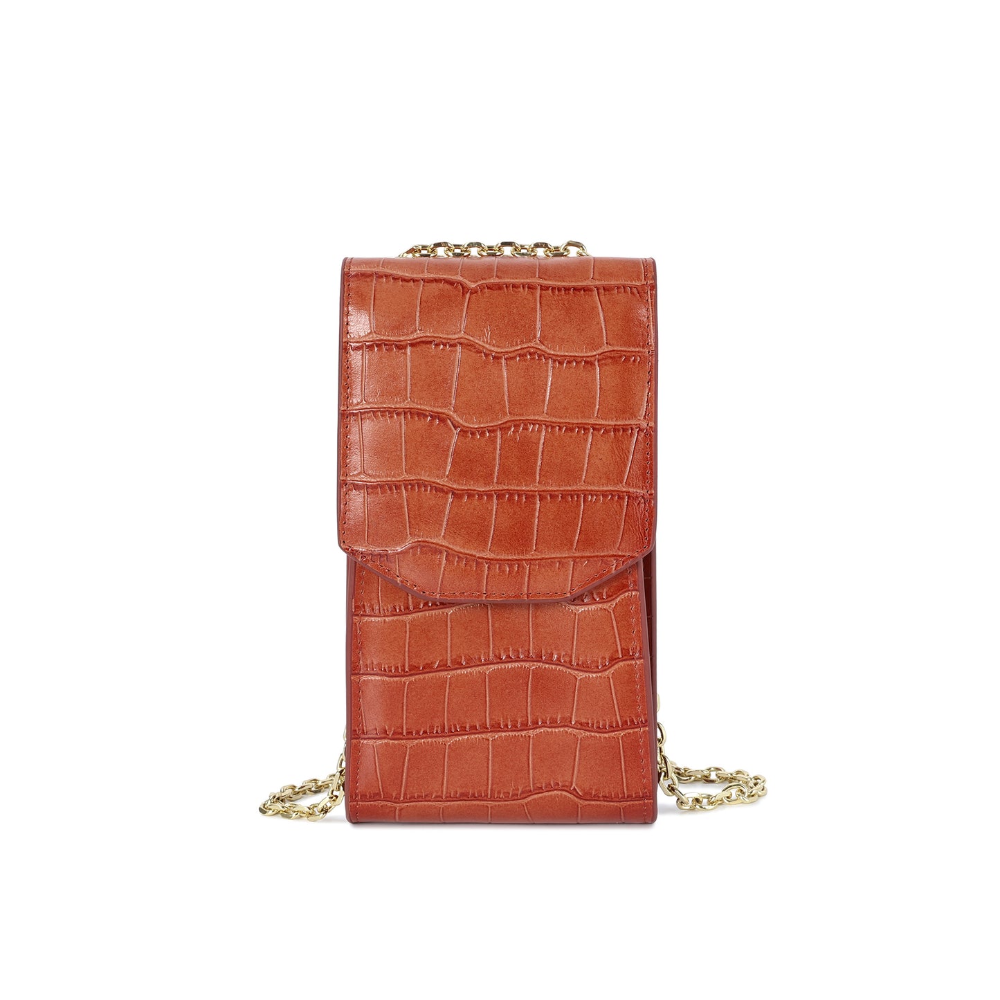 Compact Croc-Embossed Crossbody Bag with Chain Strap