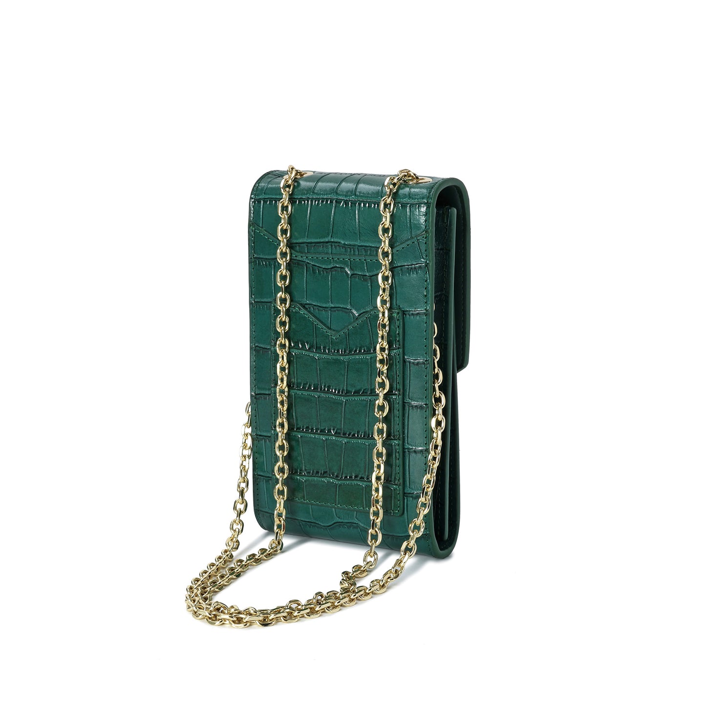 Compact Croc-Embossed Crossbody Bag with Chain Strap