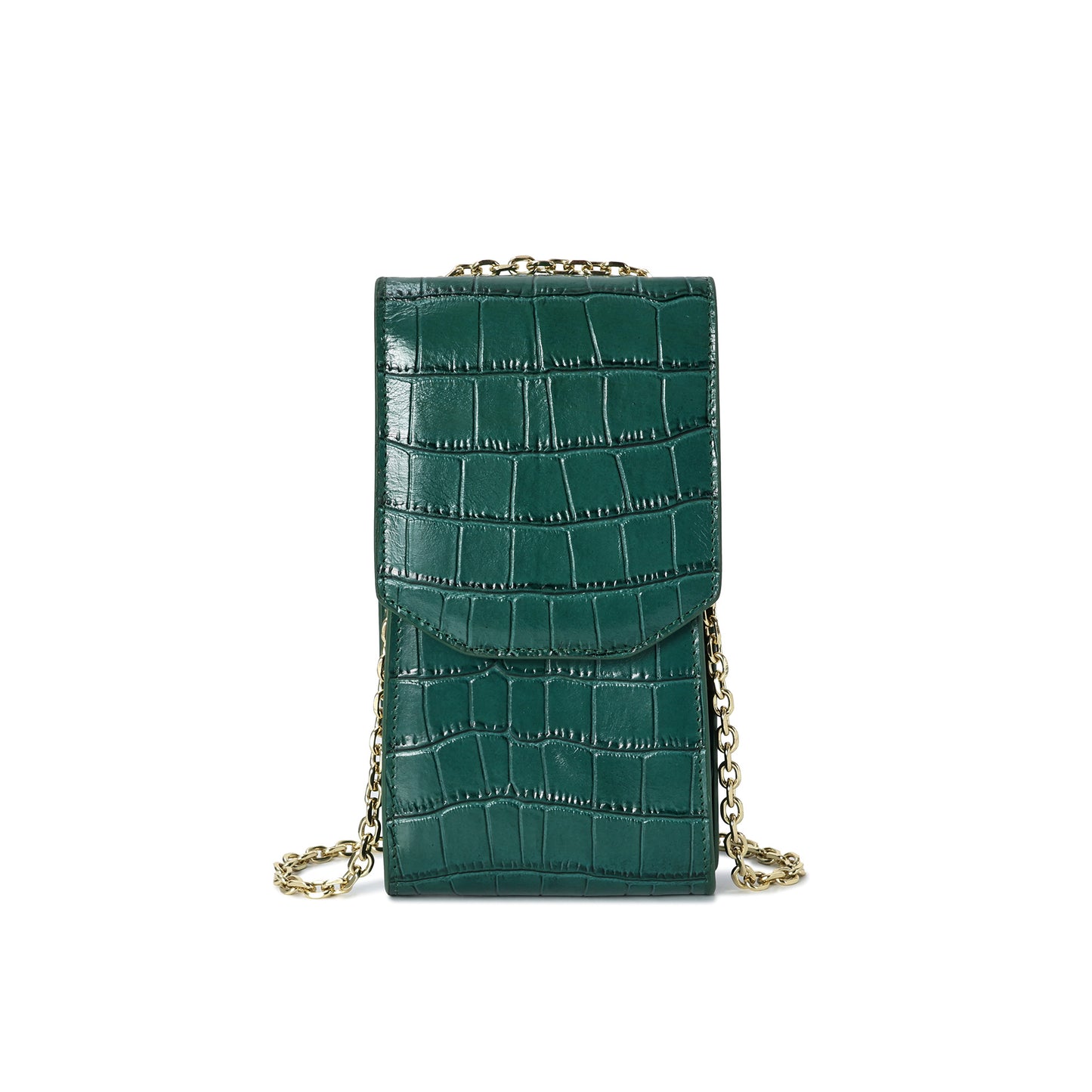 Compact Croc-Embossed Crossbody Bag with Chain Strap