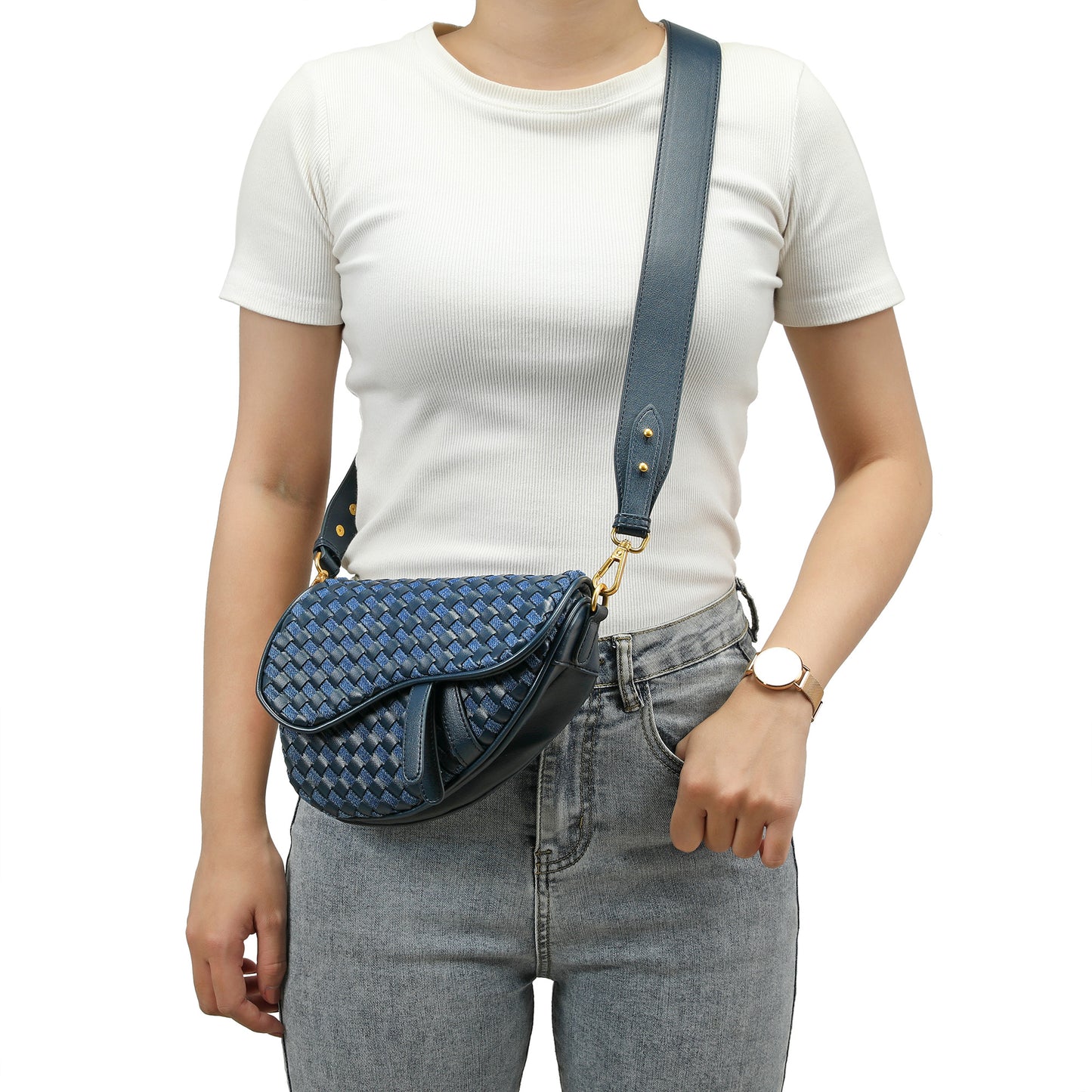 Hand-Woven Leather Saddle Bag