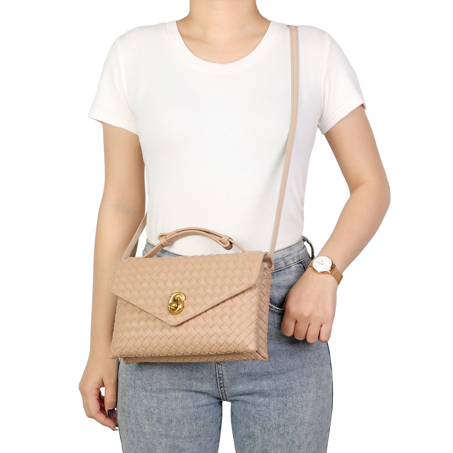 Intrecciato Leather Top Handle Crossbody Bag