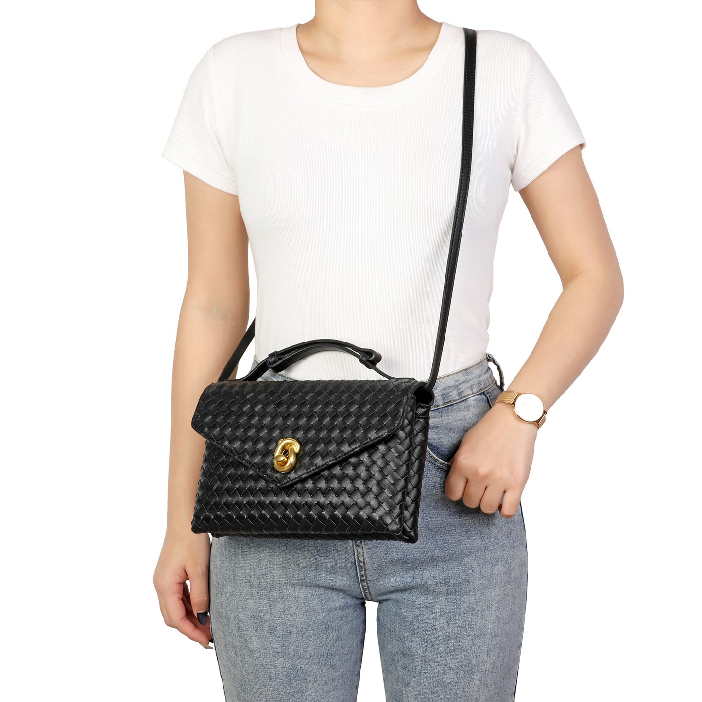 Intrecciato Leather Top Handle Crossbody Bag