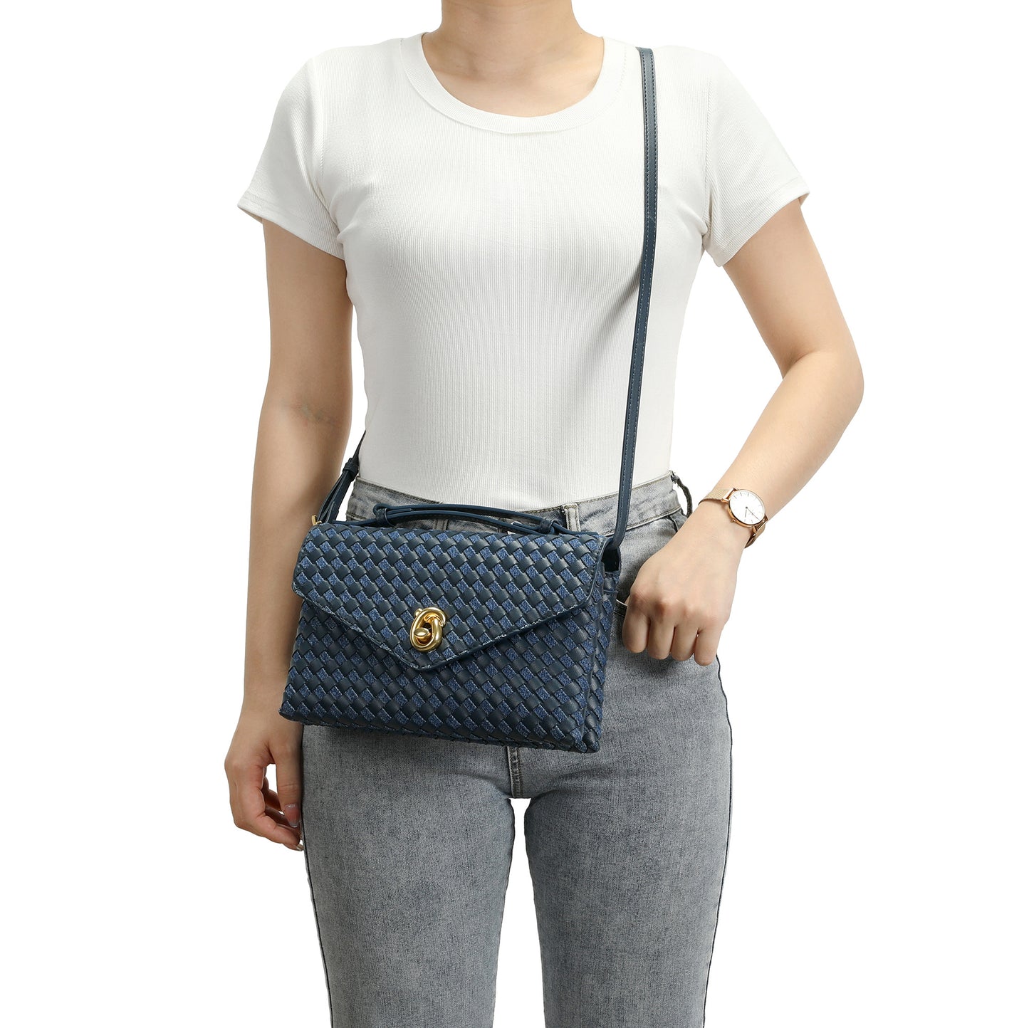 Intrecciato Leather Top Handle Crossbody Bag