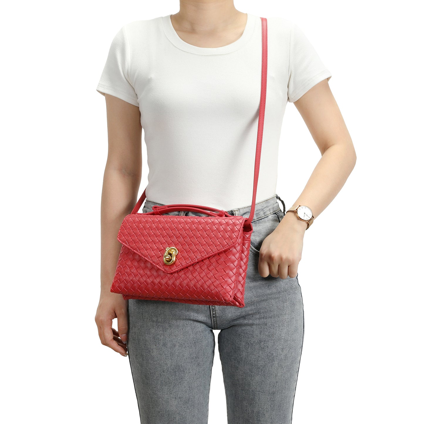 Intrecciato Leather Top Handle Crossbody Bag