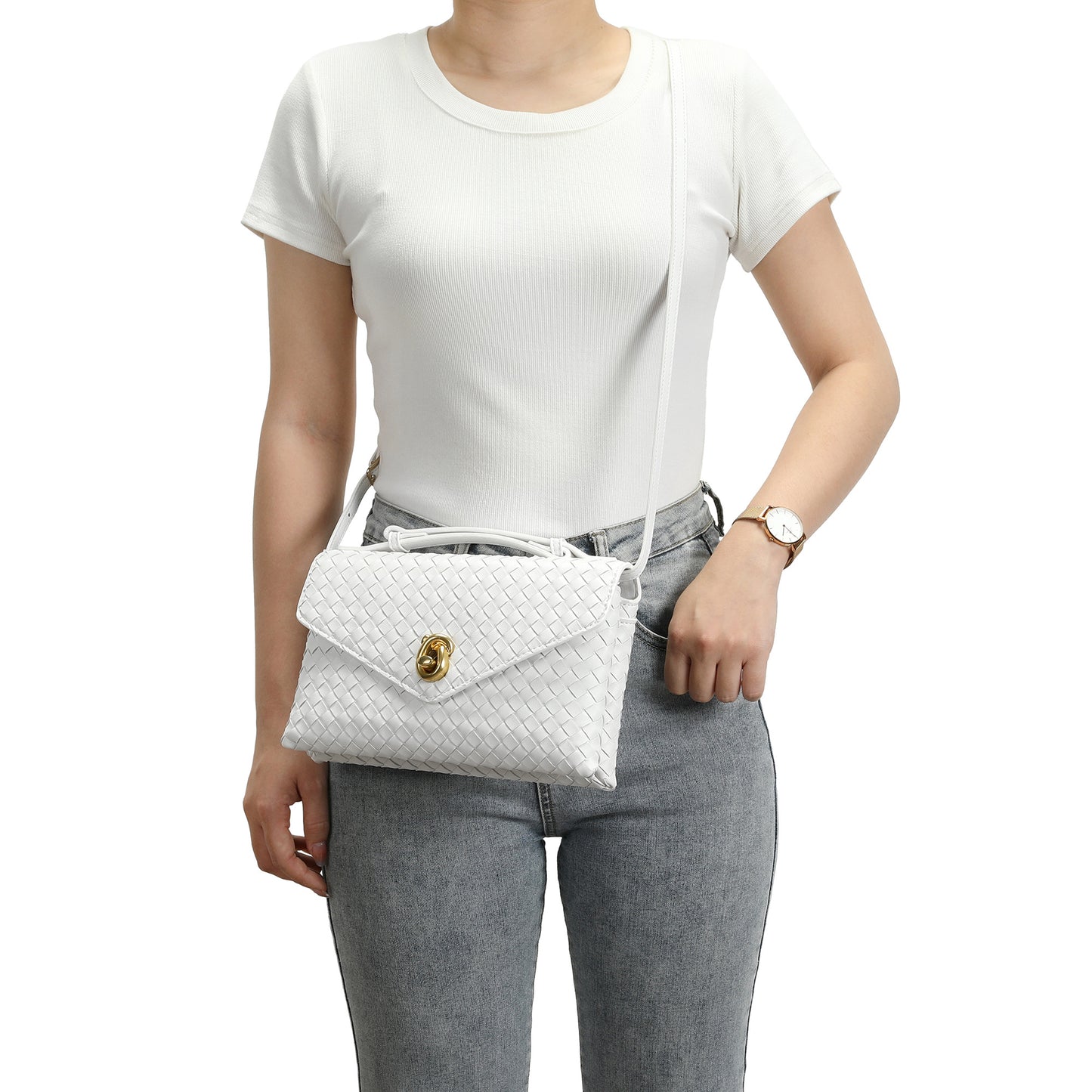Intrecciato Leather Top Handle Crossbody Bag