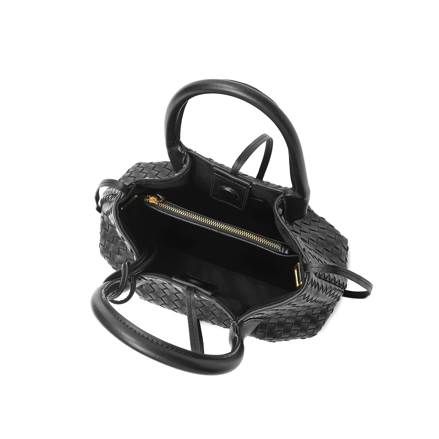 Structured Woven Leather Top Handle Bag with Crossbody Strap