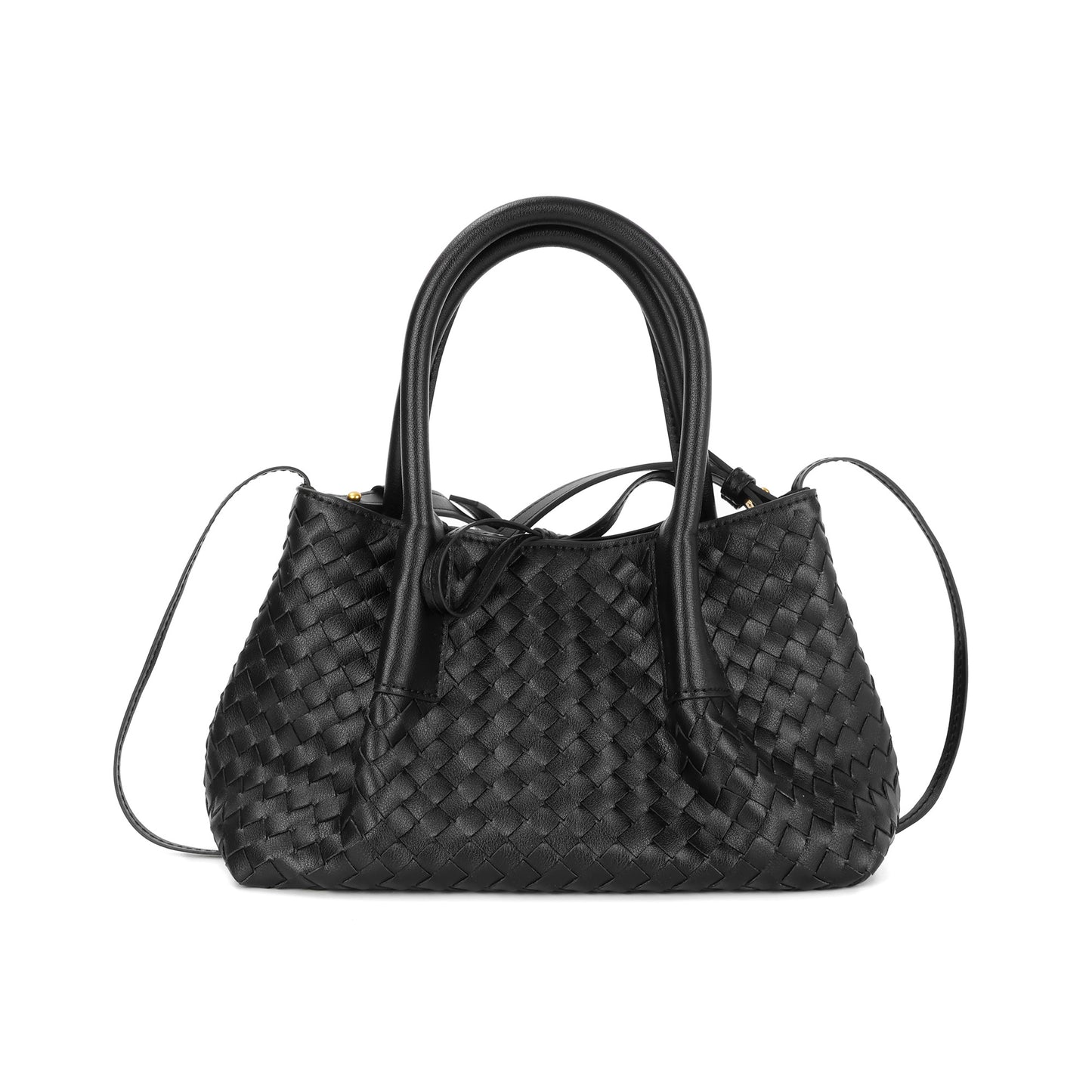 Structured Woven Leather Top Handle Bag with Crossbody Strap