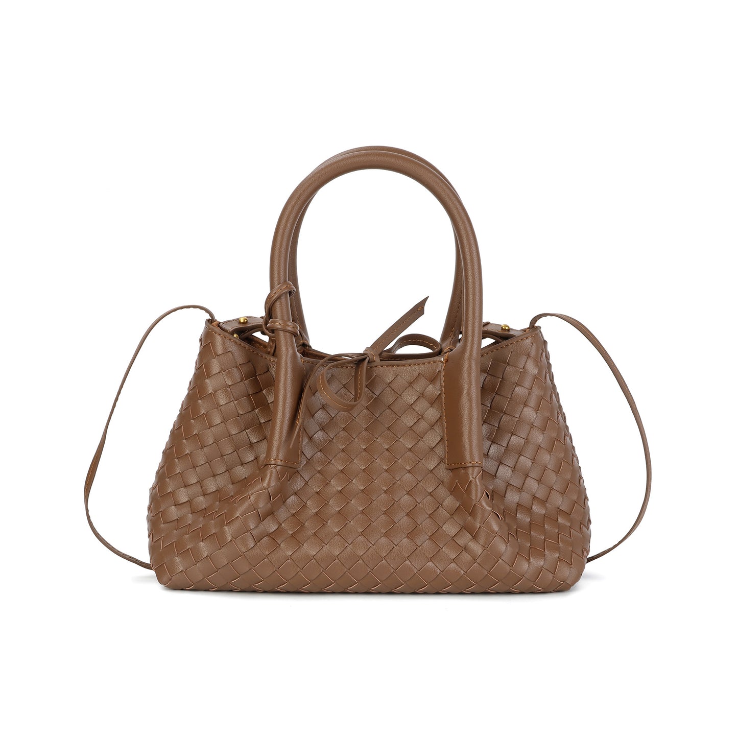 Structured Woven Leather Top Handle Bag with Crossbody Strap