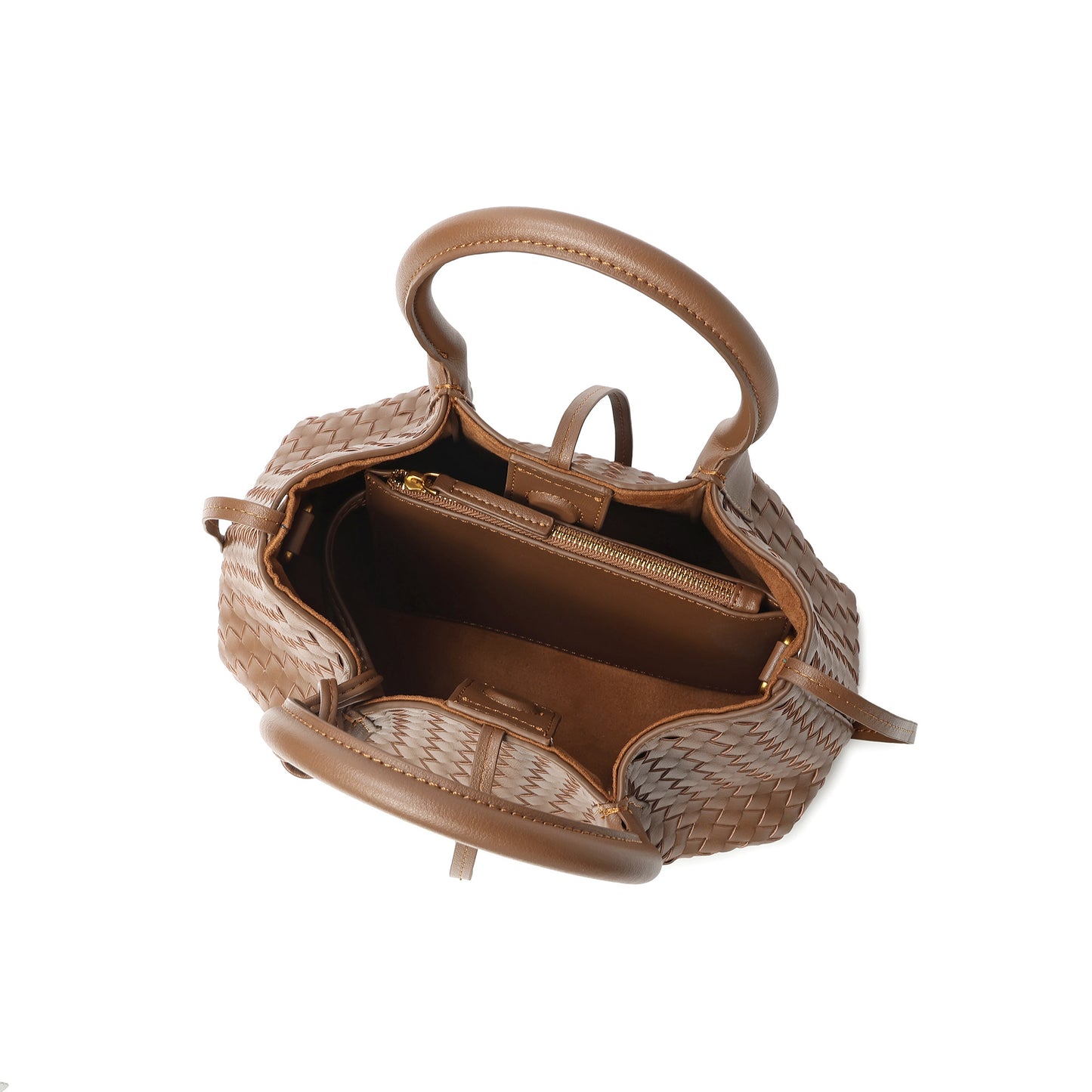 Structured Woven Leather Top Handle Bag with Crossbody Strap