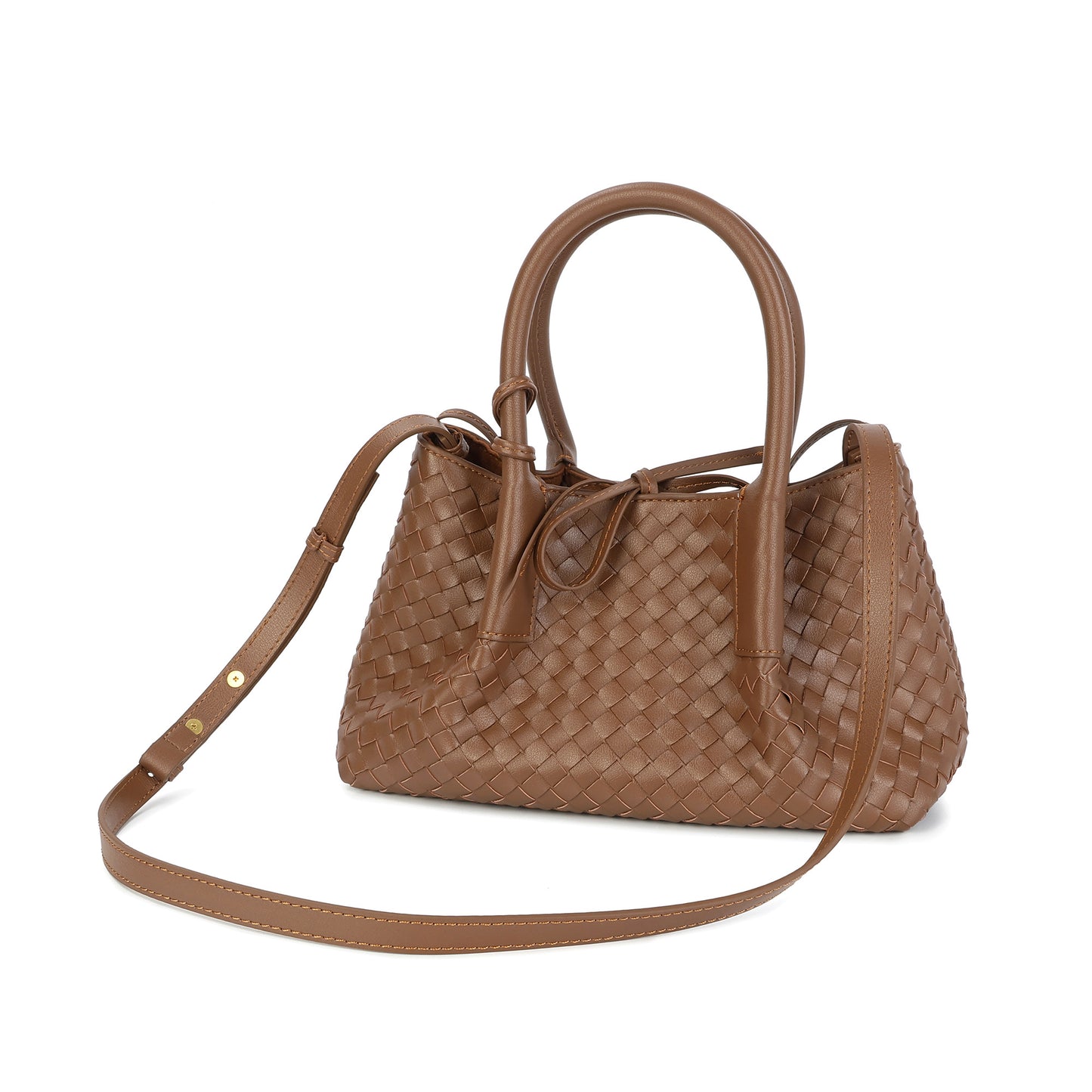 Structured Woven Leather Top Handle Bag with Crossbody Strap