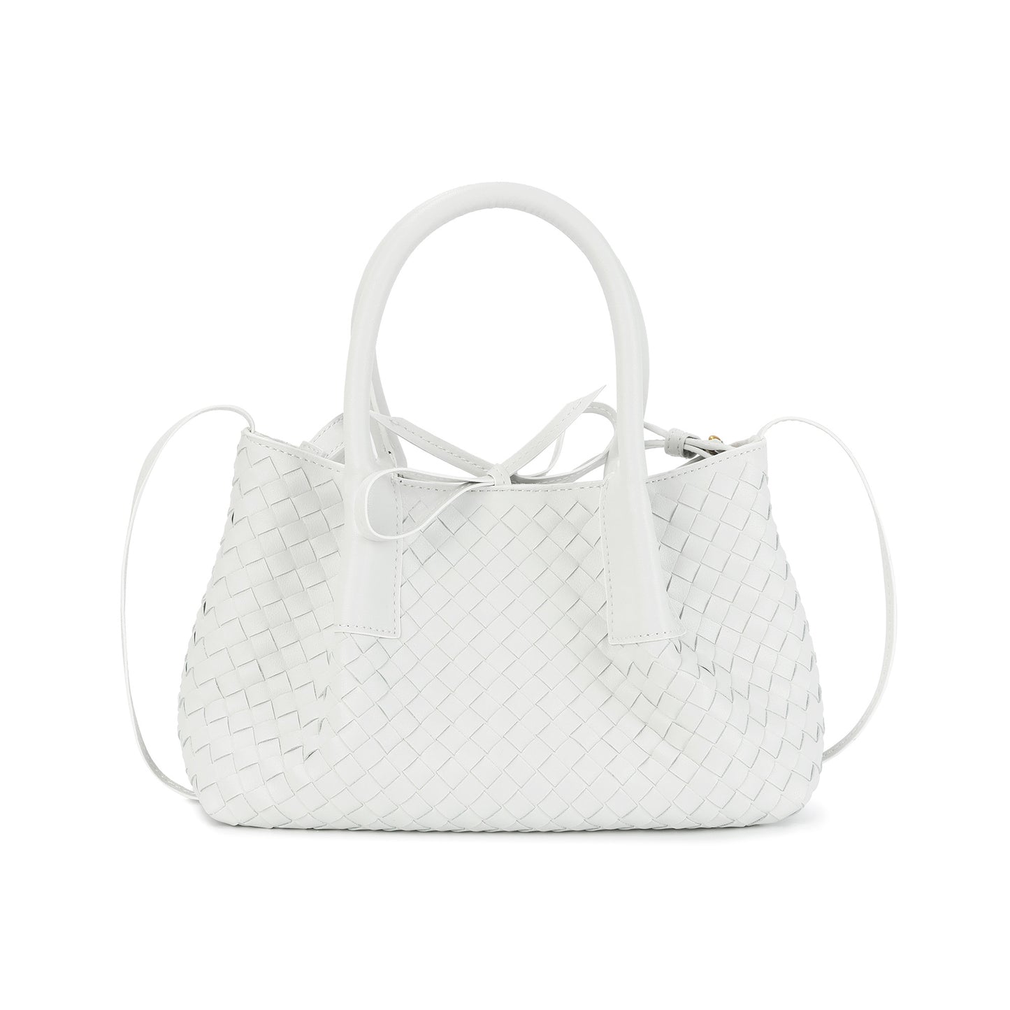 Structured Woven Leather Top Handle Bag with Crossbody Strap