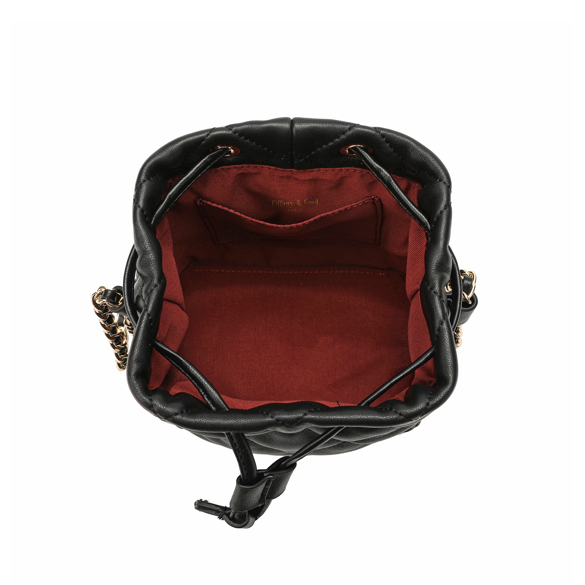 Full-Grain Quilted Lambskin Leather Drawstring Bag