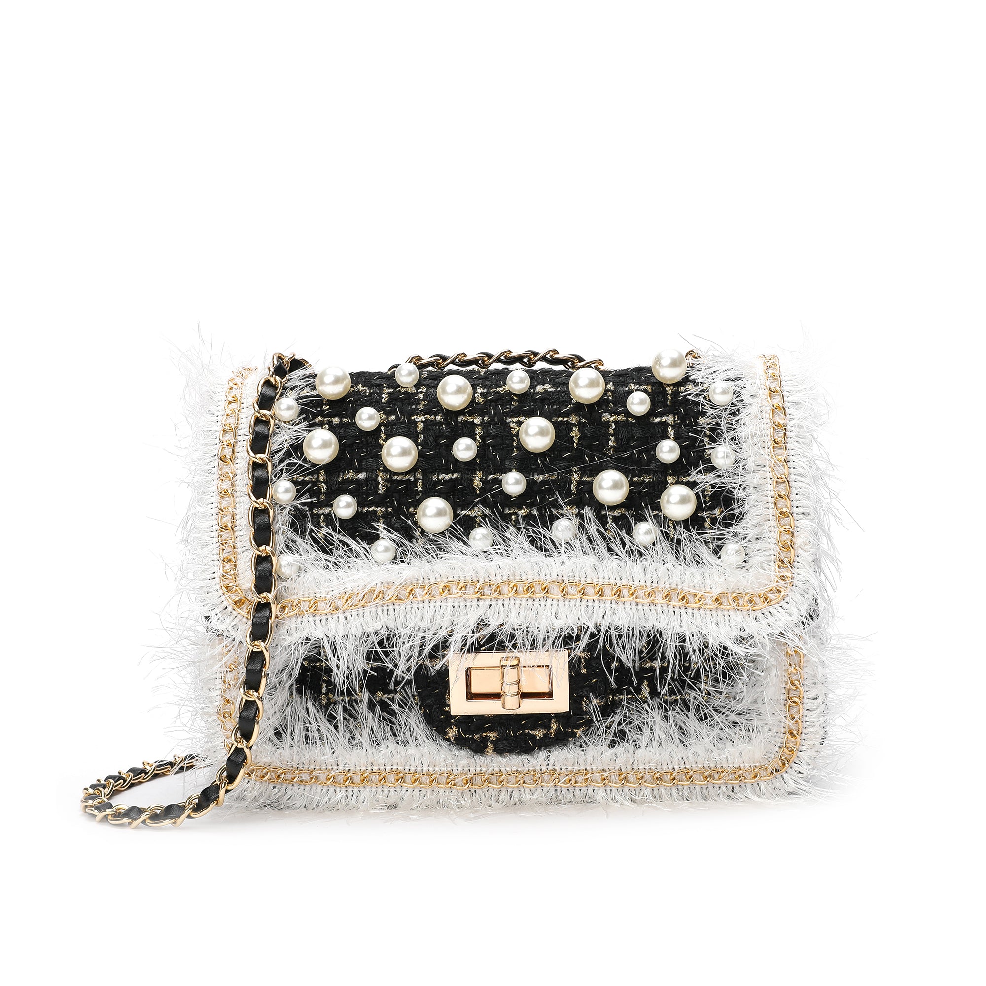 Chanel Black White Sequin Tweed Flap Handbag