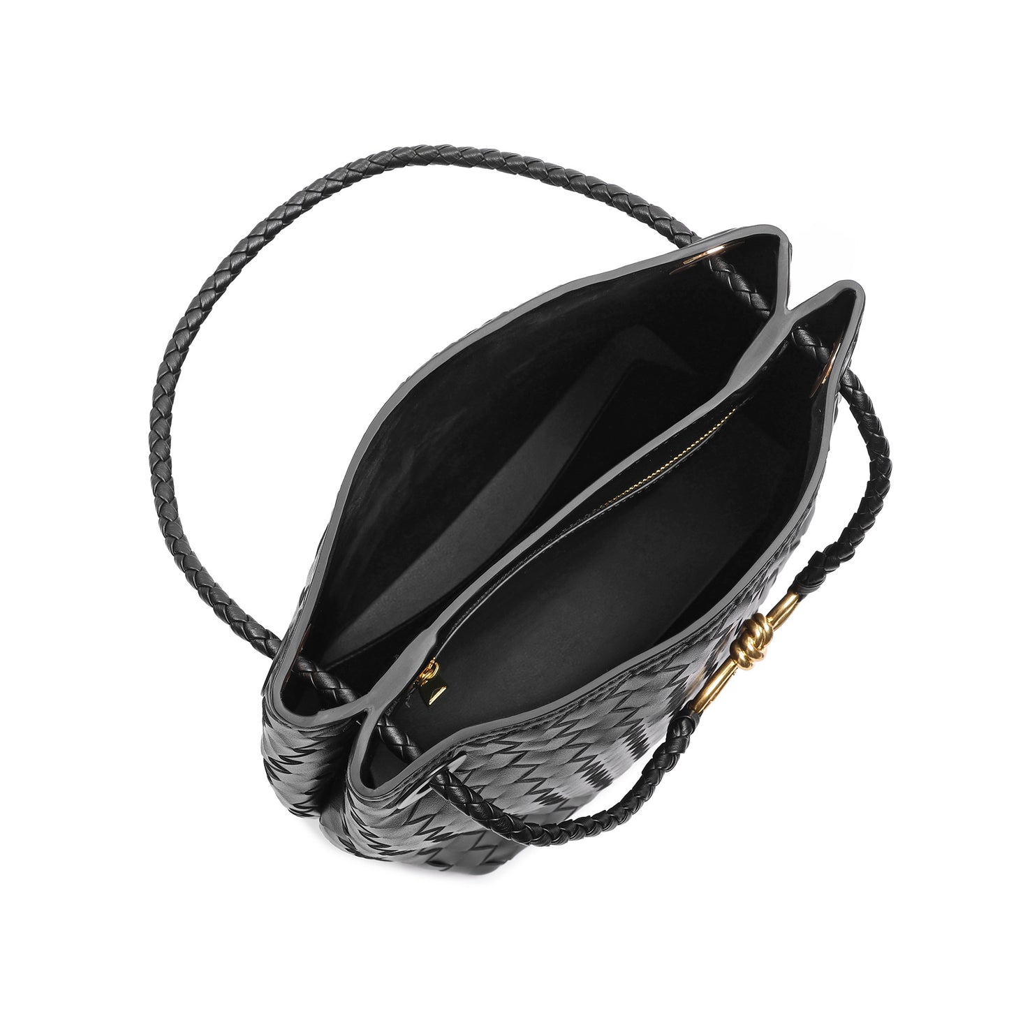 Woven Leather Bucket Shoulder Bag with Adjustable Strap