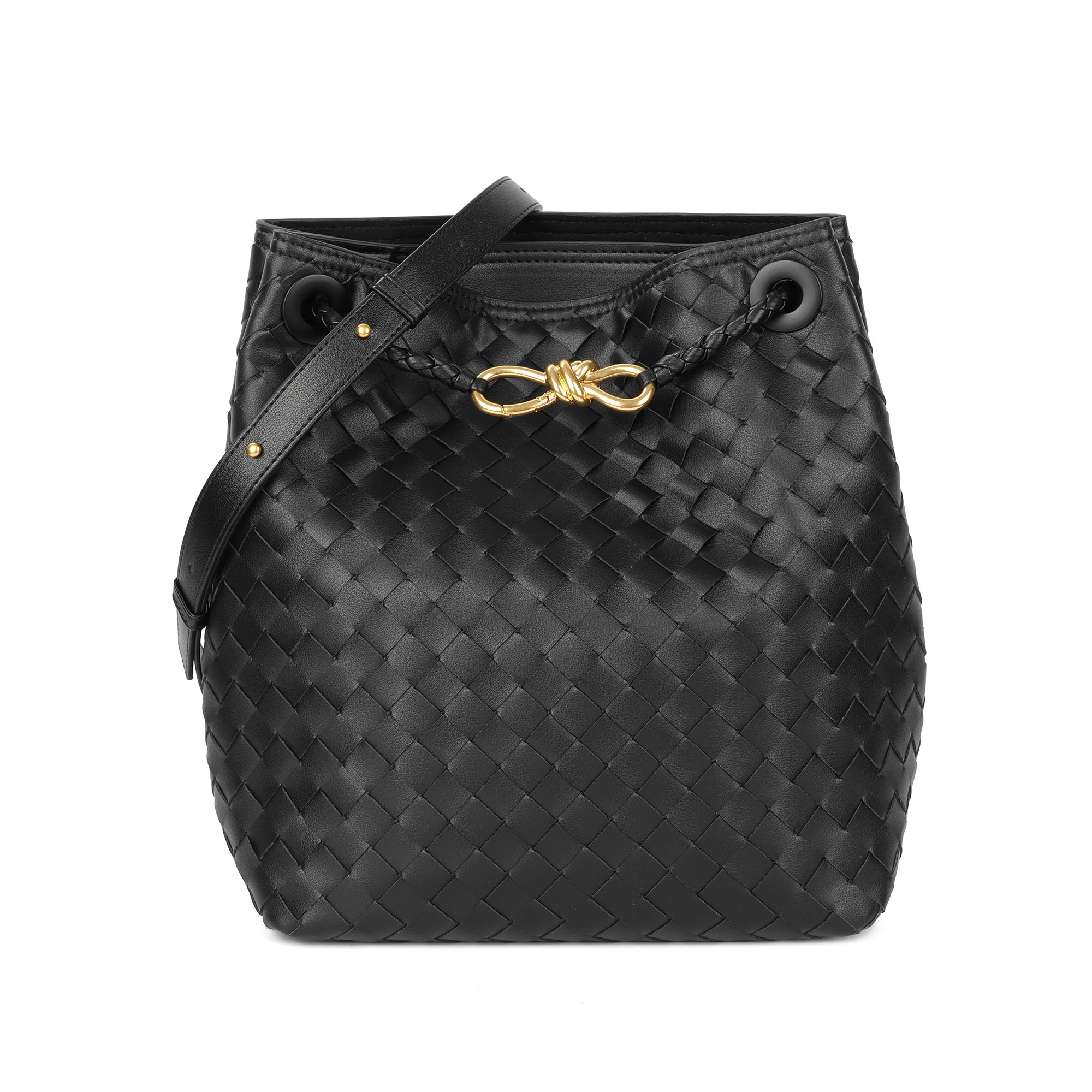 Woven Leather Bucket Shoulder Bag with Adjustable Strap – Tiffany