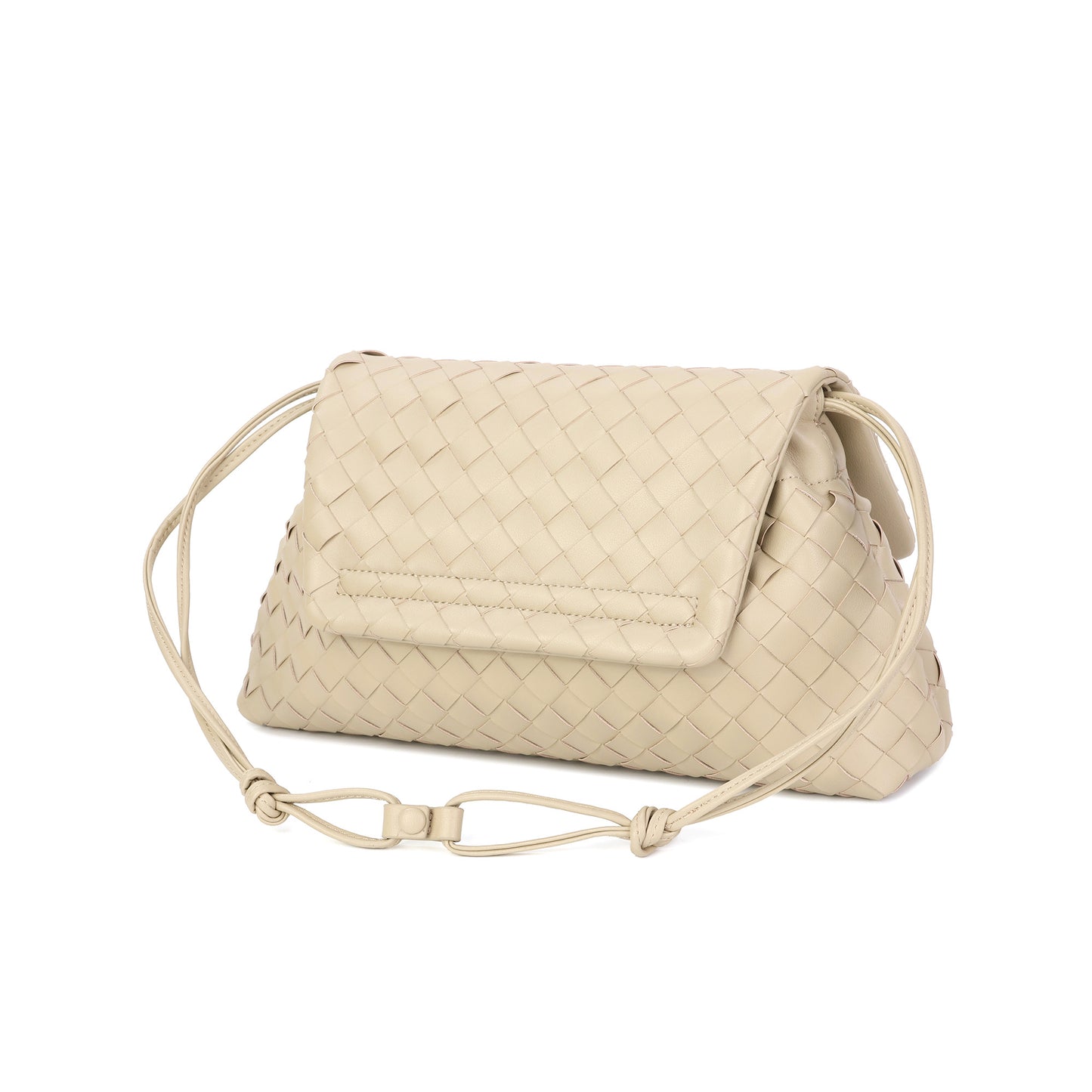 Woven Leather Foldover Shoulder Bag