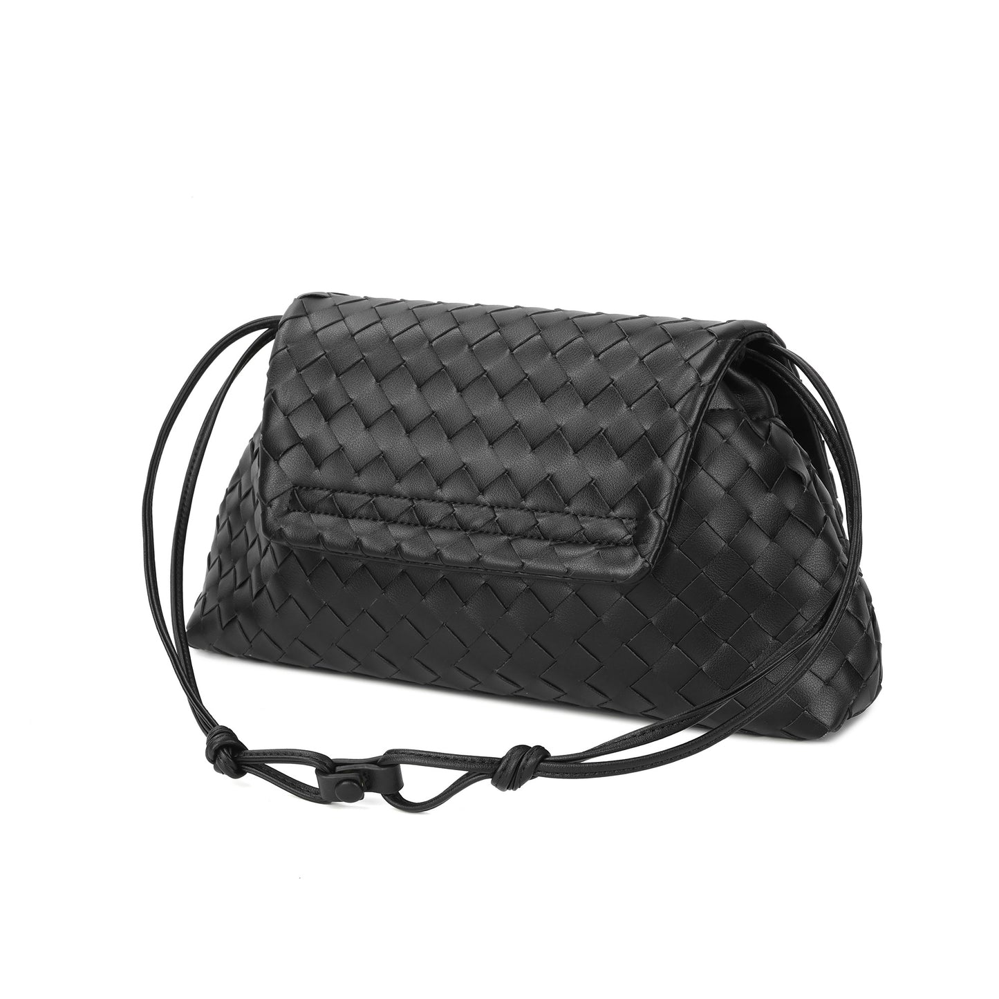 Woven Leather Foldover Shoulder Bag
