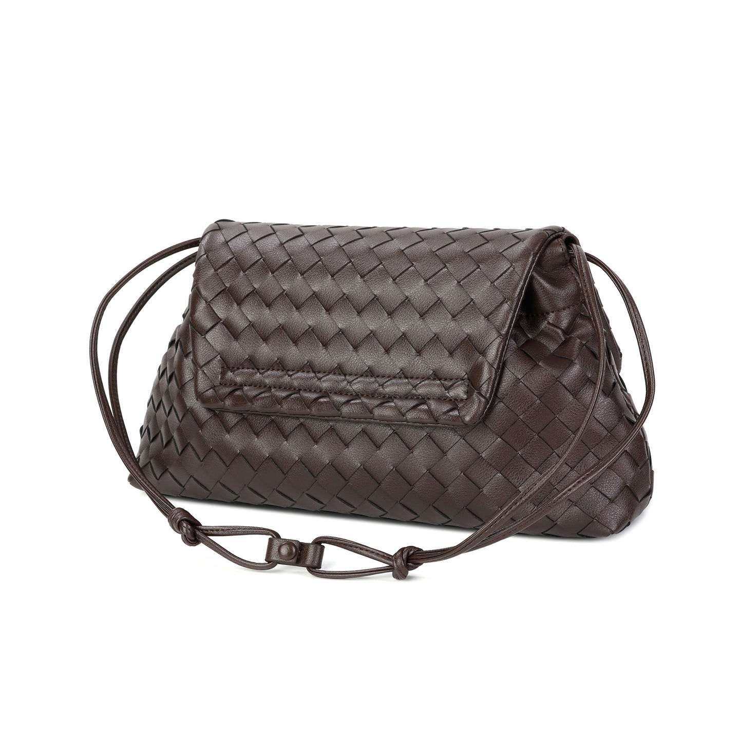 Woven Leather Foldover Shoulder Bag