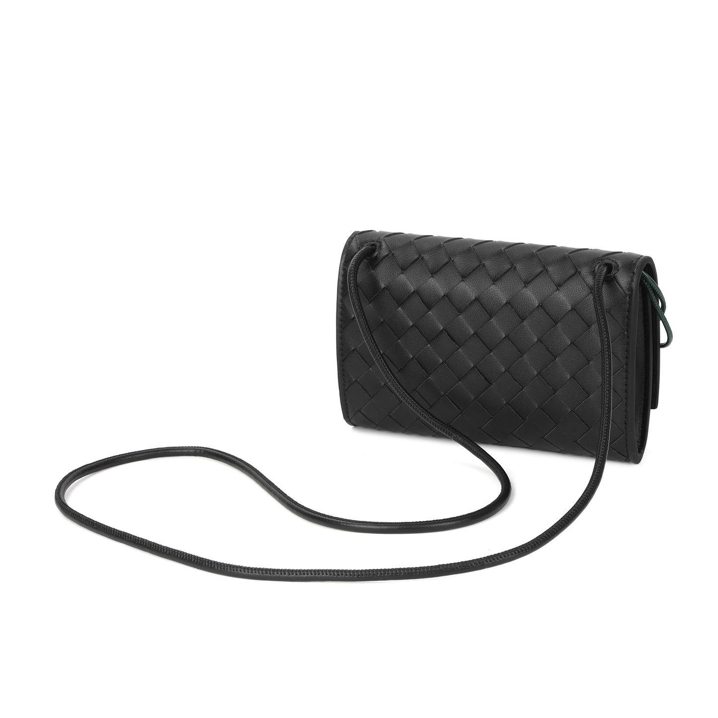 Woven Leather Floral Charm Crossbody Clutch