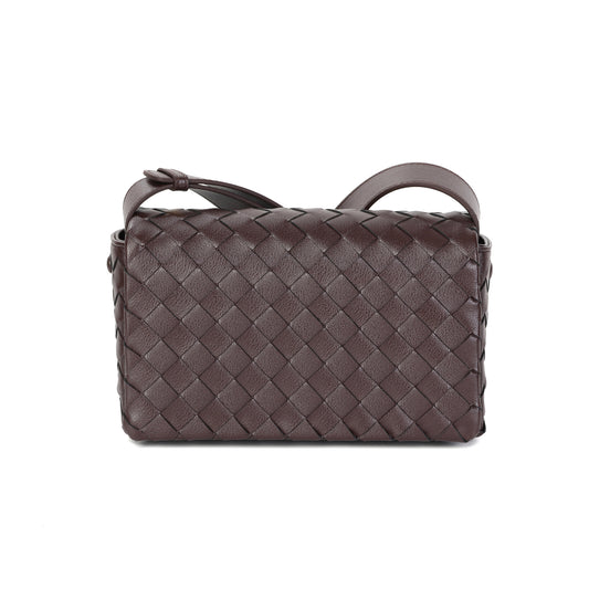 Woven Leather Flap Crossbody Bag