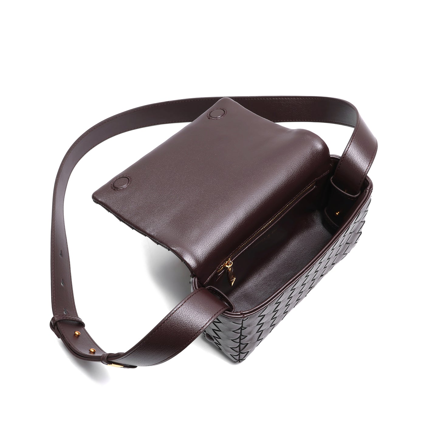 Woven Leather Flap Crossbody Bag