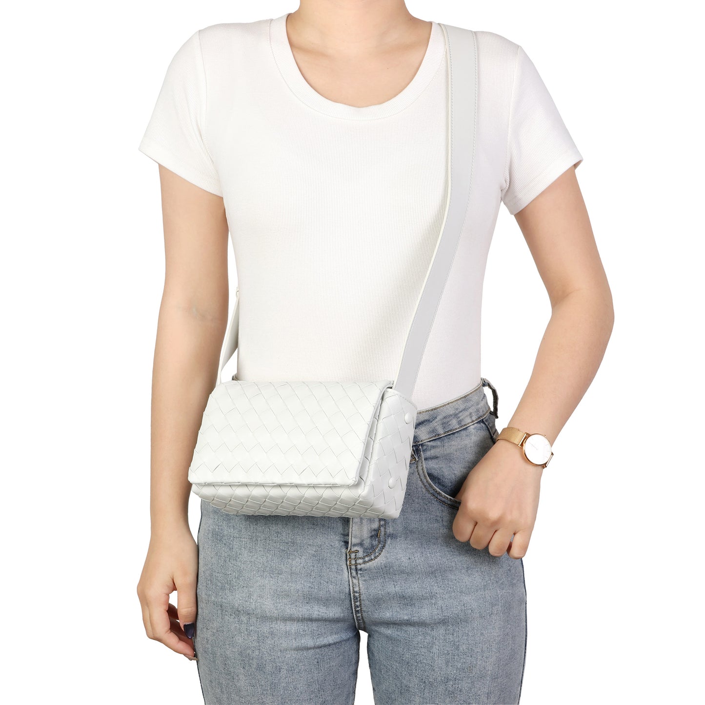 Woven Leather Flap Crossbody Bag