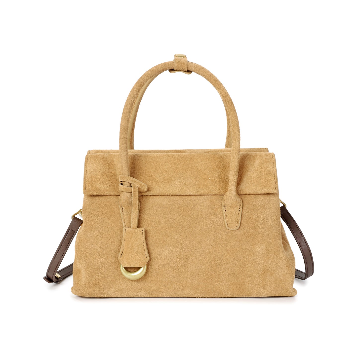 Suede Leather Top-Handle Satchel with Convertible Crossbody Strap