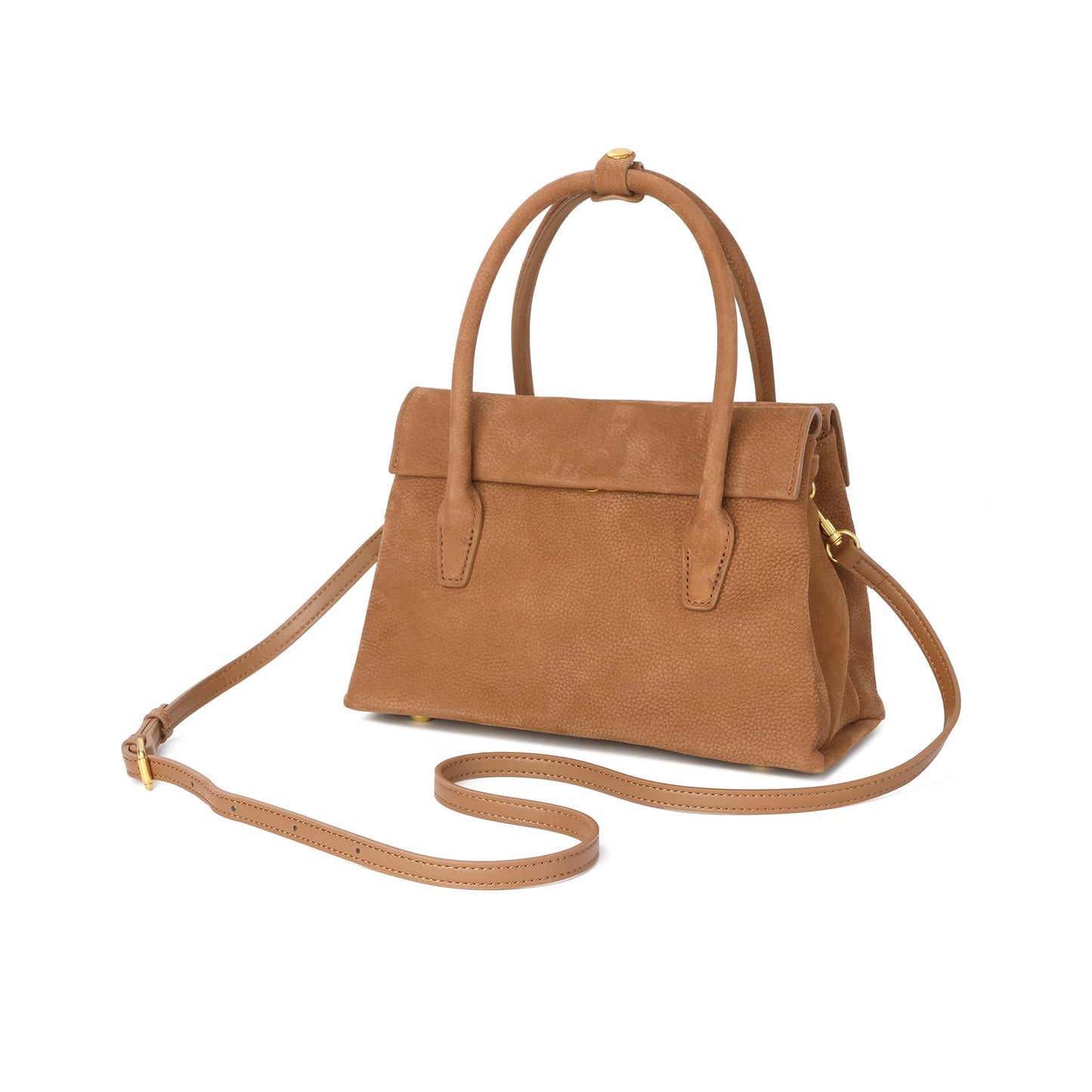 Suede Leather Top-Handle Satchel with Convertible Crossbody Strap