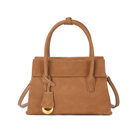 Suede Leather Top-Handle Satchel with Convertible Crossbody Strap
