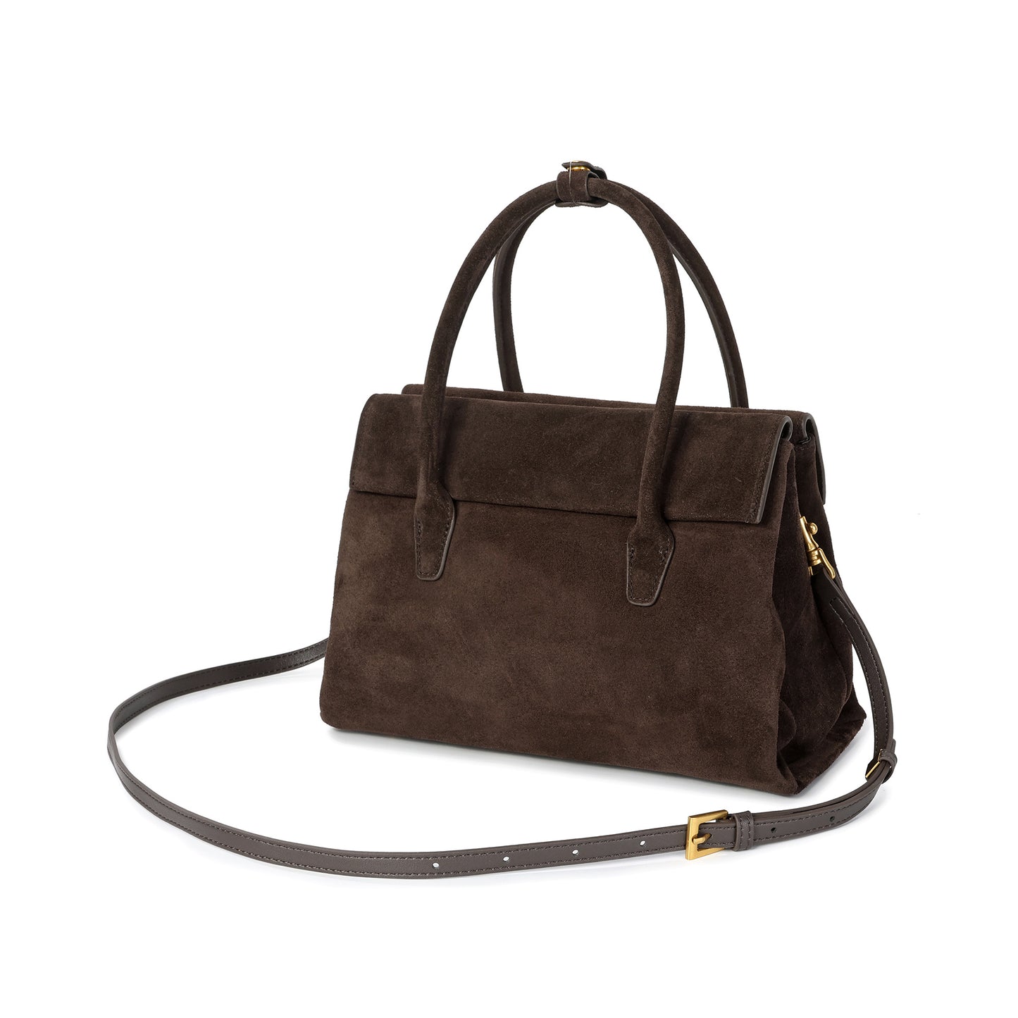 Suede Leather Top-Handle Satchel with Convertible Crossbody Strap