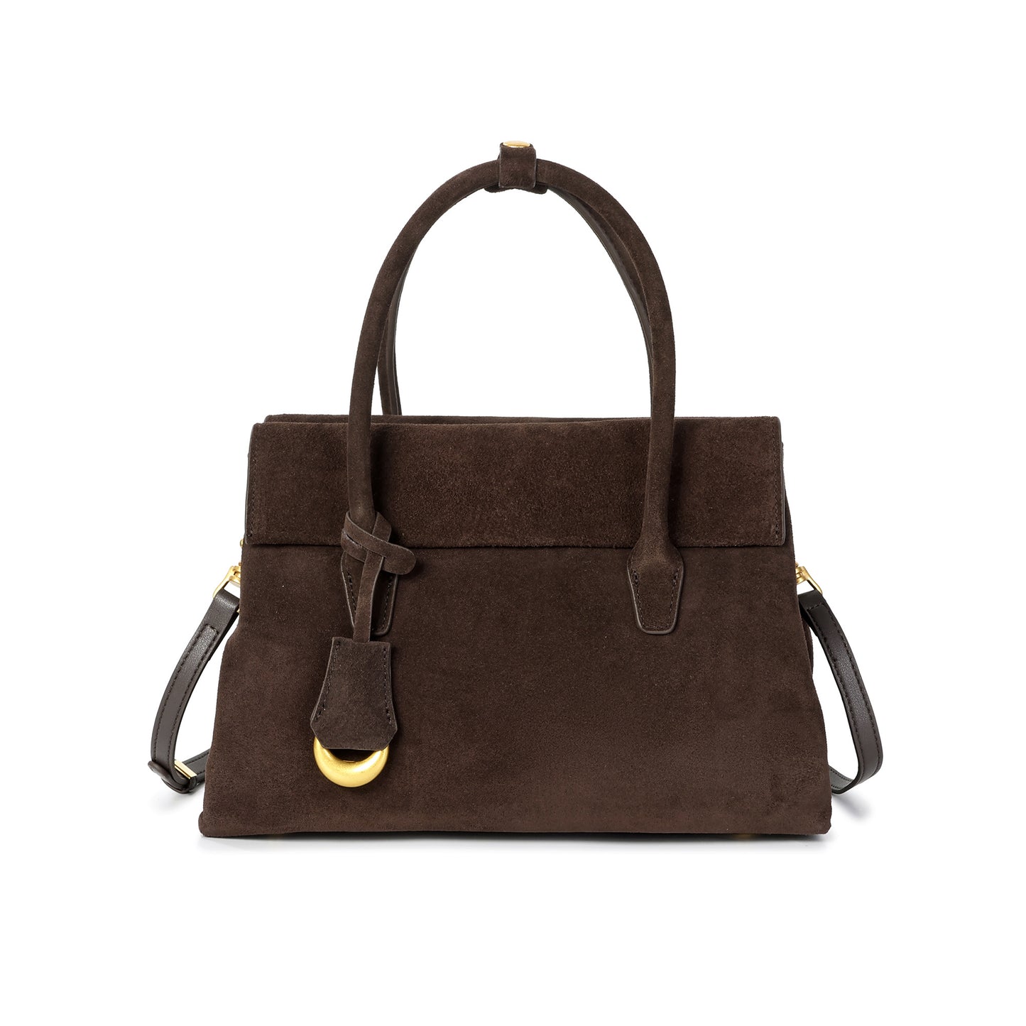 Suede Leather Top-Handle Satchel with Convertible Crossbody Strap